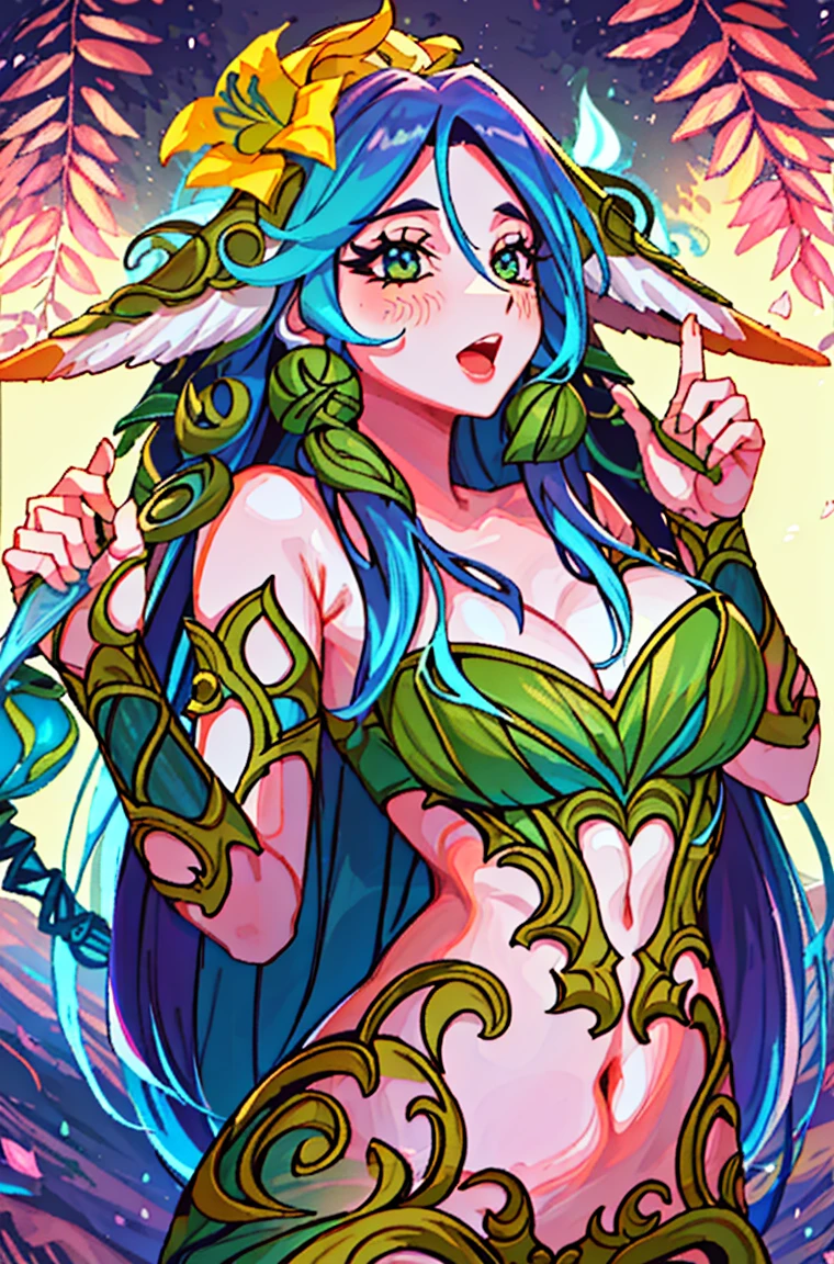 illustration, desenho animado, 1 garota, lily, veado centauro, seios grandes, seios pendurados, fundo simples, inclinando-se, ahegao, nu, (gozar nos seios: 1.5),