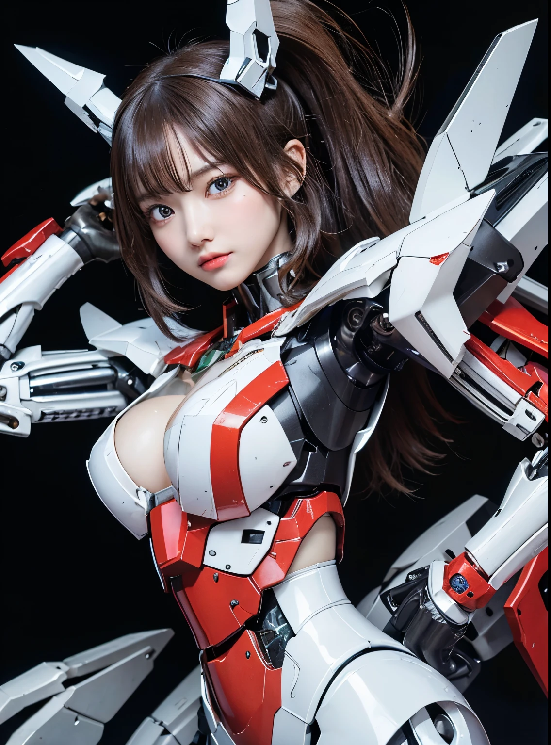 rough skin, Super detailed, advanced details, high quality, 最high quality, High resolution, 1080P, hard disk, beautiful,beautifulサイボーグの女性,Mecha cyborg girl,battle mode,Mecha body girl,She wears a battle cyborg mech with a weapon,Cyborg Warrior,full body shot
