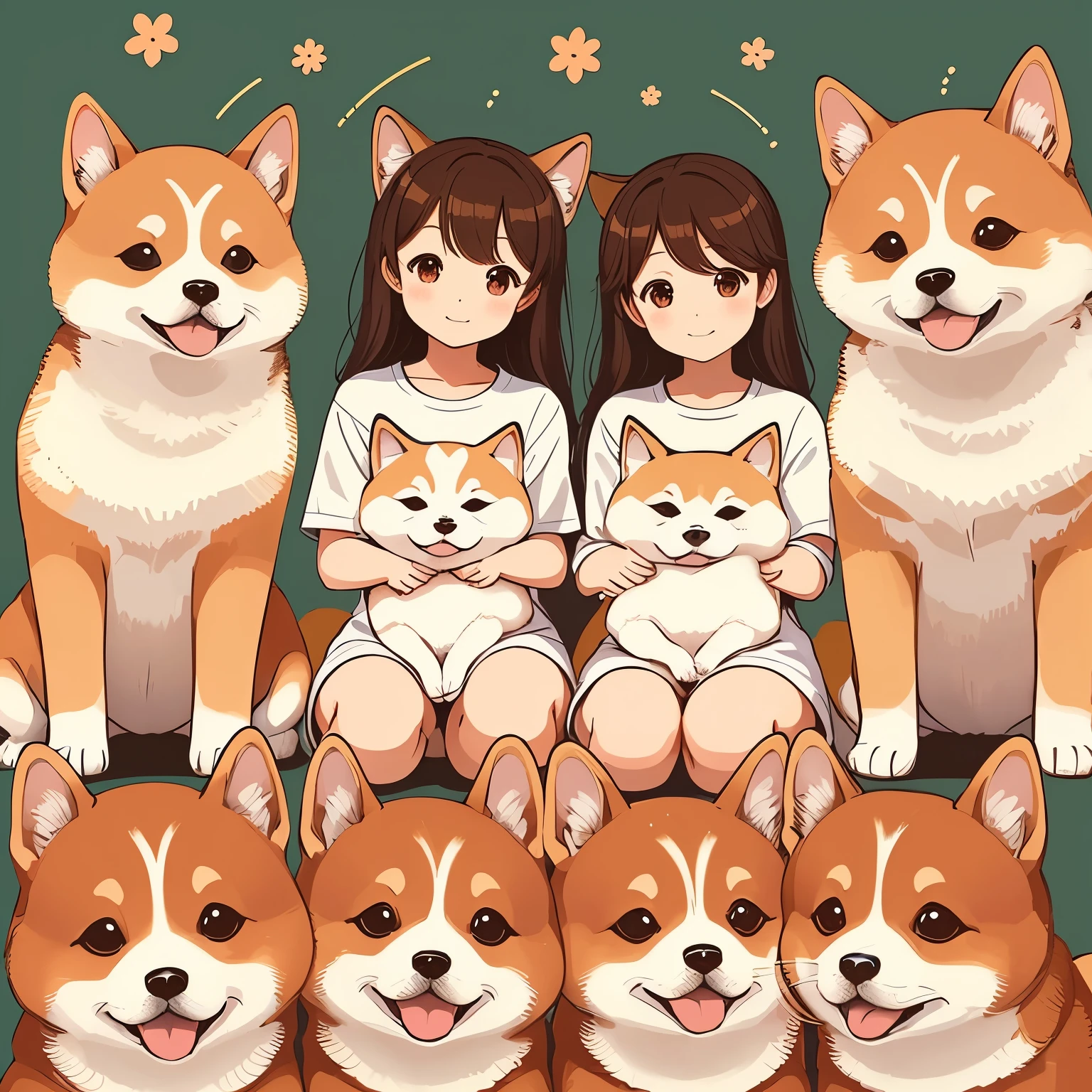 Illustration of adorable Shiba Inu、Movmov、Front facing、Puppies、