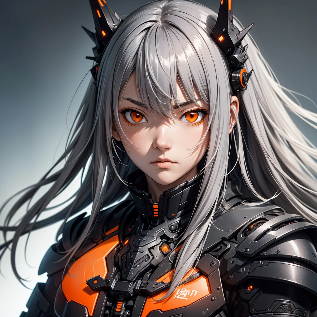Tsutomu Nihei's style,(incredibly disorganized, (High resolution:1.18), intricate details, (masterpiece:1.1), (highest quality:1.1), disorganized),(1 girl, portrait, gray hair, orange eyes, long hair, fine eyes),