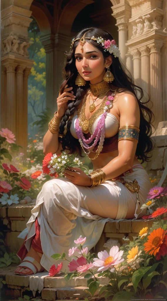 ((realistic:1.5)),((best quality)), ((masterpiece)),((detailed)), (2girls), conjoined, 2heads, multiple limbs, multiple legs, {a beautiful female wearing a Sari}, (upper body:1.3),super-wide-angle lens,face focus, mature,sexy,toned muscles,long legs,curvy,barefoot,oversized firm breasts,open cleavage,drooping breasts,thick thighs,wide hips,thin legs,green eyes,long black hair,floting hair,long eyelashes,(detailed face,beautiful eye,detailed pupilss,detailed clothes features,clear background:1.3),(Bindi,Jhumkas:1.3),(Armlet, Haar, Payal,Maang Tikka,Jhumkas,Kamarband,Bangles:1.3),mysterious ancient ruin, lush forests, deep canyons,bridge,river,cliff,cloud, lakes,rock,waterfalls, flowers, grass, fog,vine,tree, smoke,best shadow,bright details,sharp,perfect composistion, Intricate, Sharp focus, dramatic, by Frank Frazetta,by Julie Bell,by Olivia De Berardinis,by Luis Royo,by boris vallejo, (specular lighting:1.3),rim light,princesses,princesses playing with water,royal skimpy underwear,random royal color,laying on the floor,queen spooning princess,hand on underwear,thirsty face,erotic face,lips open,almost undressed,underwear slid down,female bodyguard with sword,gasping,breathing hard,visible slit,wet princess
