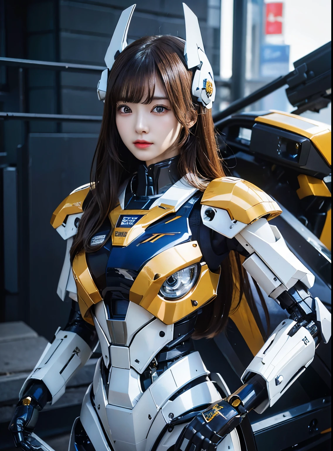advanced details, high quality, 最high quality, High resolution, 1080P, hard disk, beautiful,beautifulサイボーグの女性,Mecha cyborg girl,battle mode,Mecha body girl,She wears a battle cyborg mech with a weapon