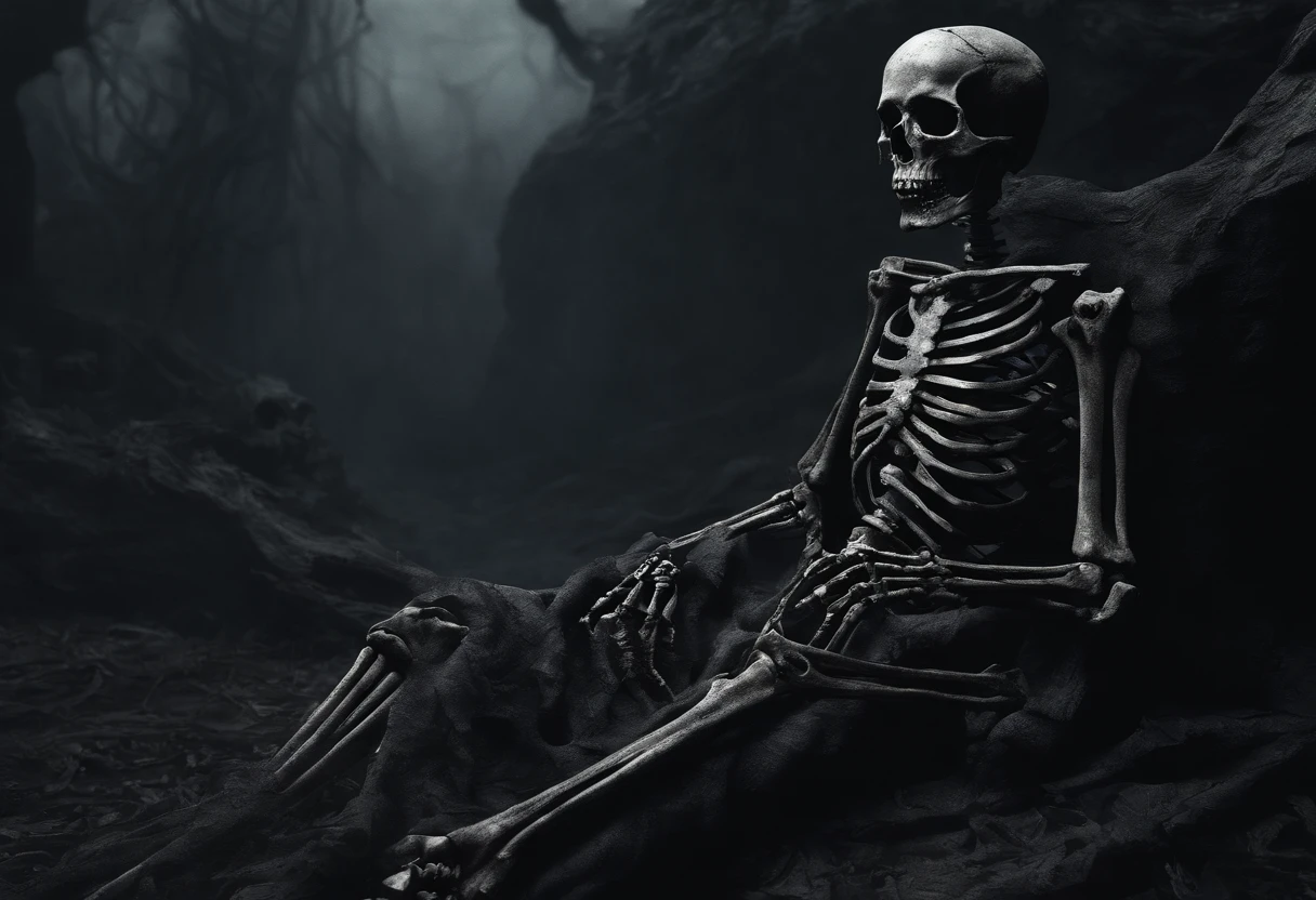 skeleton. piled up on top of each other. The picture looks scary. There are many souls.