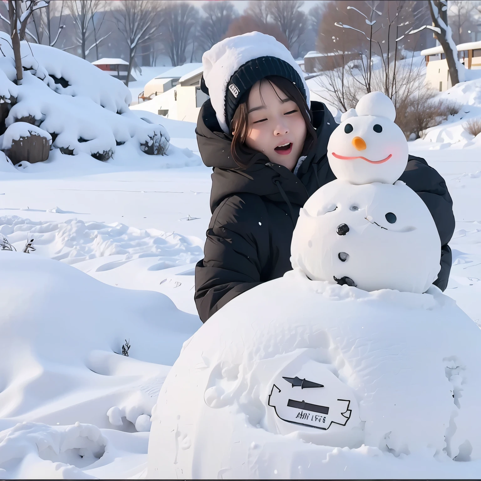 arafed  playing with a snowman in the snow, snowing, (snow), User photo, in snow, snow snow, in the snow, only snow i the background, Park Jimin, 😭 🤮 💕 🎀, outside in snow snowing, 🌻🎹🎼, snowing outside, snow fall, Capture the, snapchat photo, during snowfall, Urzan