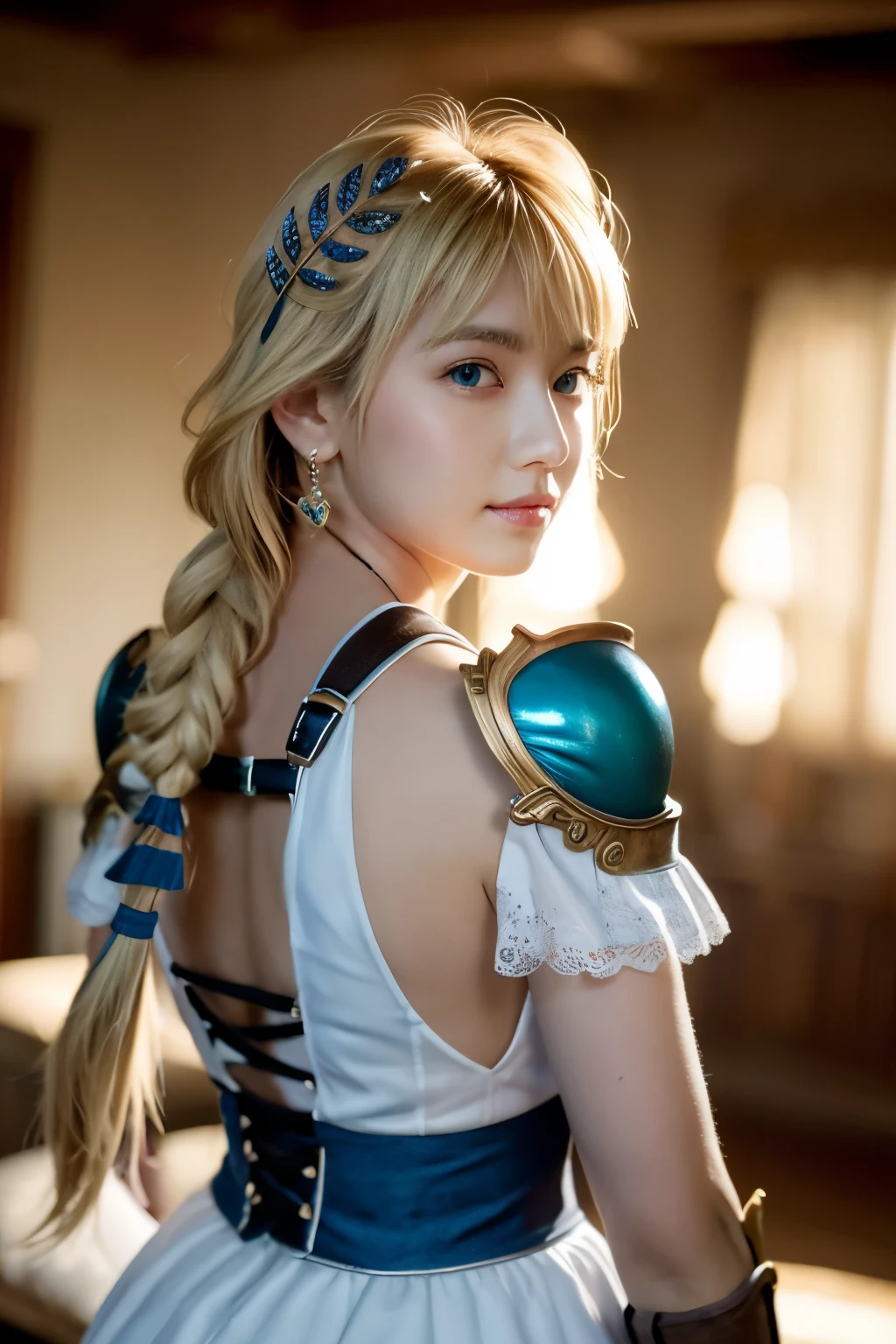 (masterpiece:1.4),(highest quality:1.4),(disorganized:1.4),pin up,	>,sophitia_armor_iwife	sophitia_armor_iwife,blonde_hair,green_eye,cleavage,length_hair,armor,big_chest,arms,Braid,Thighhighs,single_Braid,hair_ornament,lips,shoulder_armor,hair_ribbon,armored_dress,jewelry,low-tied_length_hair,shoulder_Pads,earrings,black_leg wear,前hair,green_ribbon,No sleeve,corset,bracelet,		(disorganized, High resolution, Unbelievably_disorganized:1.4),scenery,masterpiece,masterpiece、1 beautiful girl、Upper body,close up face,細かいeye、腫れぼったいeye、highest quality, 超High resolution, (reality: 1.4), movie lighting、super beautiful、beautiful skin、(超reality的な)、(High resolution)、(8K)、(very detailed)、(美しく細かいeye)、(Super detailed)、 detailed face、bright lighting、professional lighting