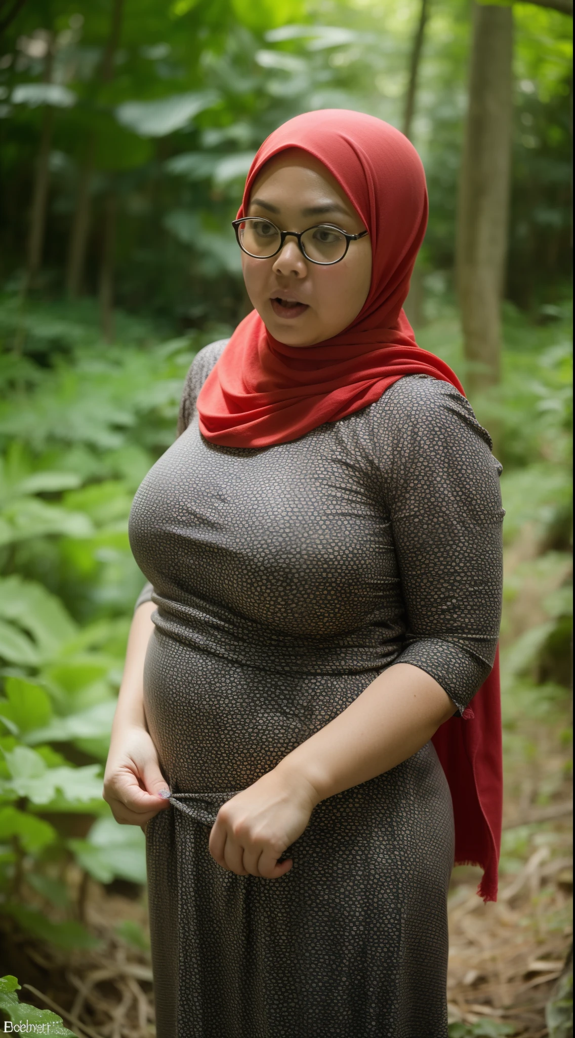 Asshole SAGGY GIGANTIC BREASTS (HIJAB) (Aunt Kalsom Malaysia Milf) is 79 years old, fat, naked and running in the forest (PINK T-SHIRT) Preggy