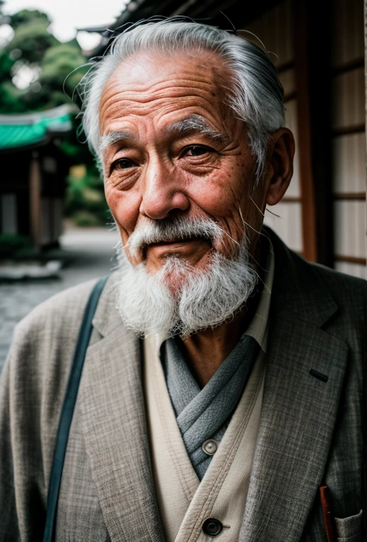 RAW photos of old man in Japan, cinematic, small details, realistic, super realistic photos, 8K UHD, Digital single-lens reflex camera, soft lighting, high quality, film grain, Fujifilm XT3, (masterpiece),