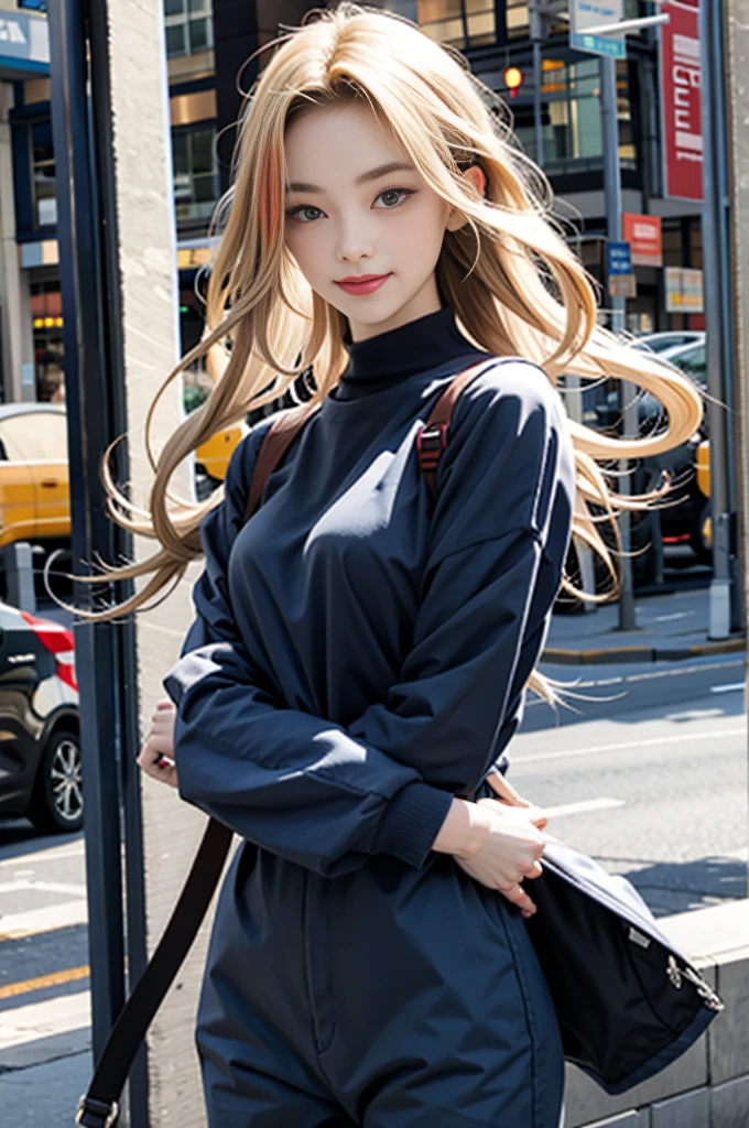 beautiful women in japan、1 person,very pretty and slender、outstanding style 、Super high quality、very delicate face, skin and hair、top ponytail hair、straggling hair,light brown hair、((turtleneck sweater dress)),Knee-high boots、cover your chest with your arms、Shibuya Ward、8k images、A very cute Japanese face、Slender、medium breasts、The eyes and nose stand out clearly、gentle eyes、laughter,Background of autumn leaves