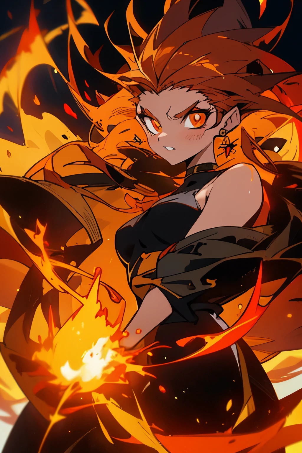 (highres,masterpiece:1.2),flame mage,flame temptress,beautiful detailed eyes,beautiful detailed lips,extremely detailed eyes and face,longeyelashes,red flowing hair,fire element,glowing flames,fiery spells,stunning fiery aura,magical fire,robes engulfed in flames,casting powerful fireballs,dancing flames,controlled inferno,burning passion,sparkling embers,ethereal glow,seductive allure,dangerous beauty,mesmerizing gaze,fiery background, blazing inferno,sorceress of flames,magical powers,spellbinding enchantress,intense heat,flame-driven energy,pyromancer,destructive power,intense focus,embers of fury,dark and mysterious,alluring and dangerous,commanding fire with elegance,transcendent presence,vibrant and captivating,flaming silhouette,mystical incantations,controlled chaos,dominant and fierce,commanding the elements,conqueror of flames,scorching intensity,limitless power.