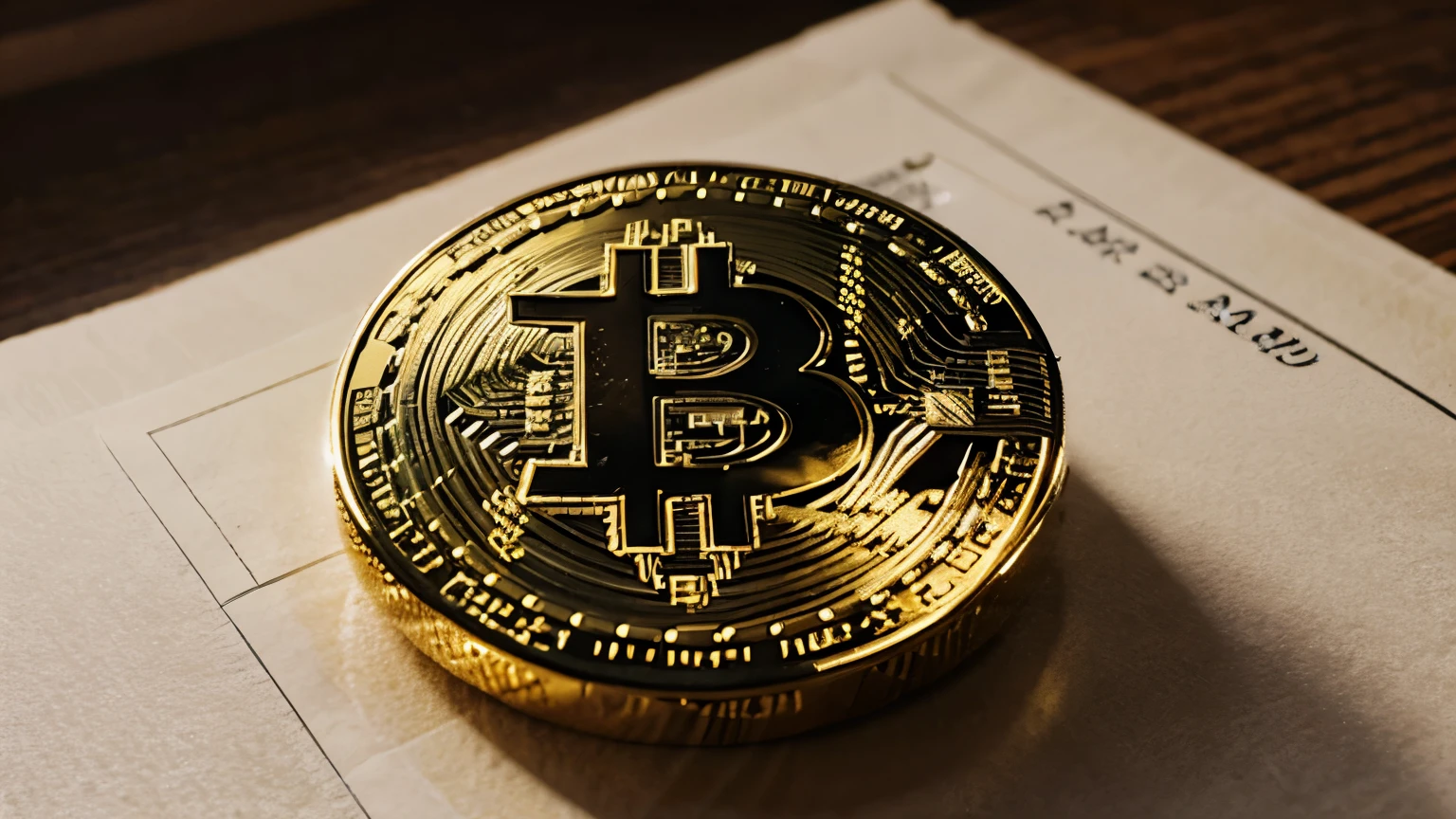 bitcoin on the center of a paper full