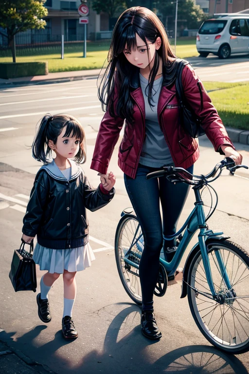 sad young women young girl young child with her young child sitting and walking child walking on walking with her sitting on with kids on bicycle on
two young women are walking child with their friends child riding her bicycle on her bicycle, her mother walking in a car, with their school child
two mother girls walking her young child riding baby child walking by their young child riding on their young baby walking  walking on the street in their
two young lady women walking on her bicycle and her little  with her daughter in her car parked with her and their kids on the school.