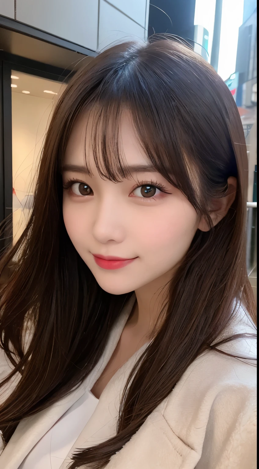 table top, highest quality, shape, Super detailed, finely, High resolution, 8k wallpaper, 完璧なダイナミックな構shape, beautiful and detailed eyes, Gorgeous and stylish black fluffy latest trend Tokyo winter clothes,ランダムなcute髪,small breasts,natural color lip, bold sexy pose,smile、20 year old girl、cute、sexy shot looking at camera,Always blur the background,perfect and beautiful face,Take only the face,beautiful and detailed face、slim face and style,Big eyes、Do gal makeup,real photos、luxury brand mink coat、Take a full body photo