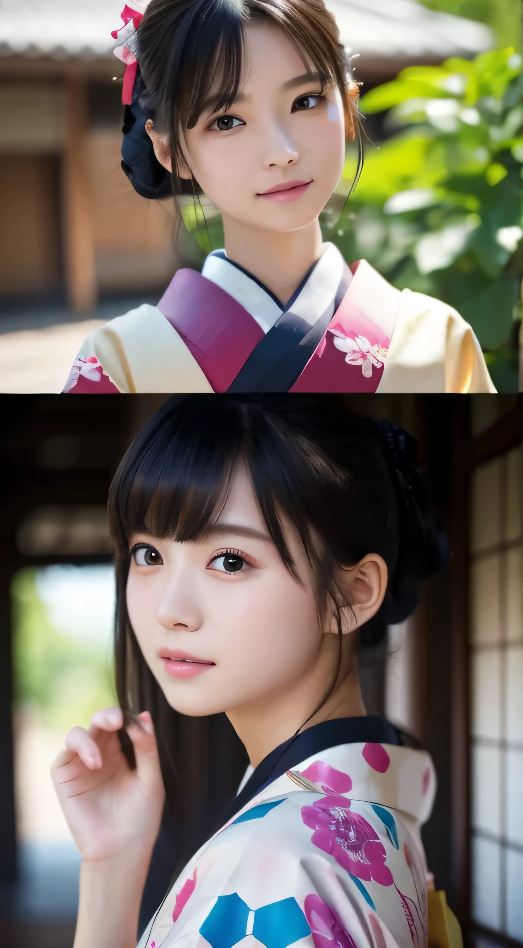 (kimono)、(())、random pose、(highest quality,masterpiece:1.3,ultra high resolution,),(Super detailed,caustics),(realistic:1.4,RAW shooting,)ultra-realistic capture,very detailed,High resolution 16K human skin closeup、 Natural skin texture、、Skin tone looks even and healthy、 Use natural light and color,1 girl,Japanese,,hip line, cute,black hair,medium hair,,smile,,(written boundary depth、chromatic aberration、、wide range of lighting、natural shading、)、Please pay attention to your butt,