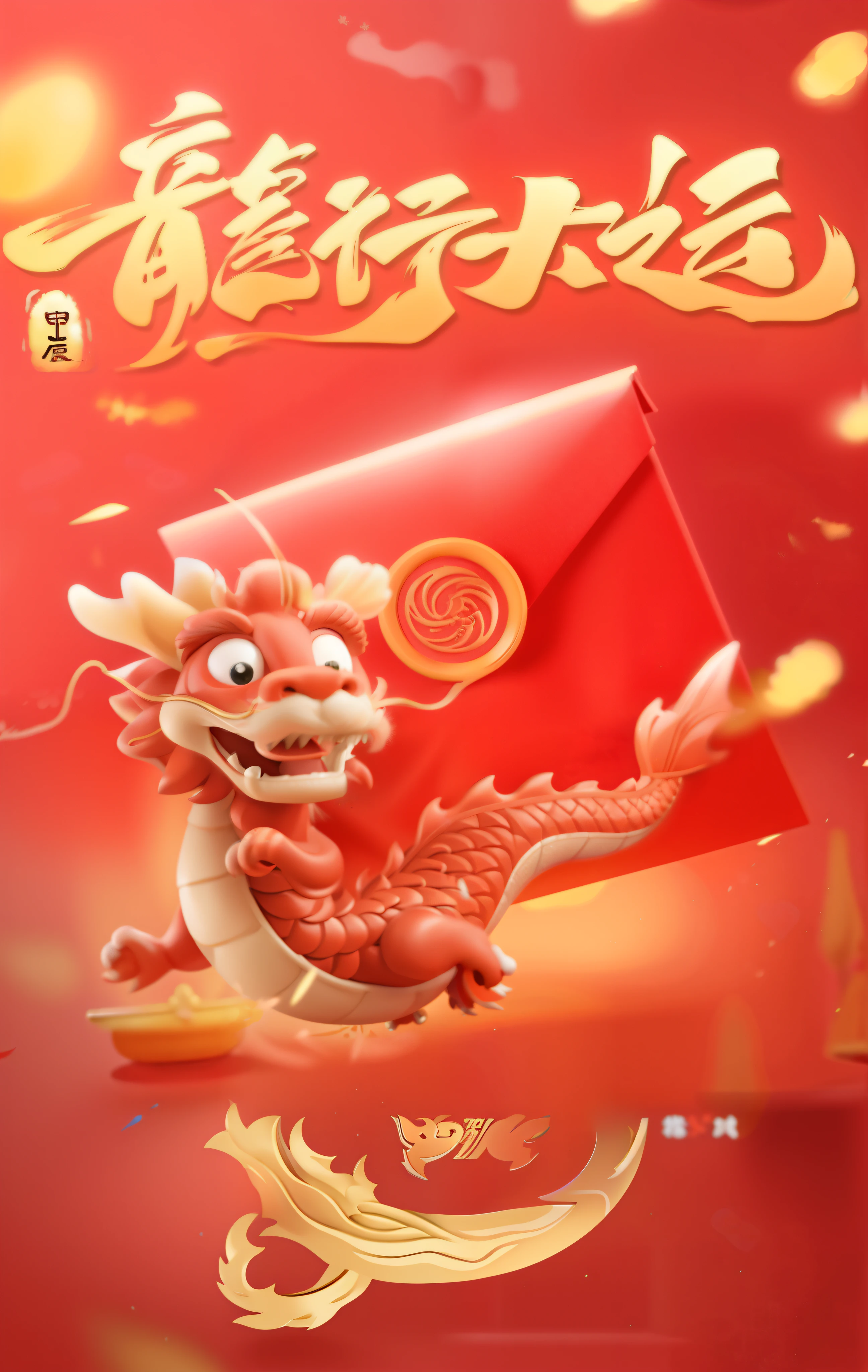 Chinese new year greeting with a dragon holding a red envelope, smooth Chinese dragon, 中国丝绸3Ddragon, a 红dragon, Chinese dragon, 黄dragon头节, Popular topics on cgstation, 红dragon, dragon, cai xukun, Inspired by Puhua, Chinese new year in shanghai, Chinese style, gas station trends, author:Yao Tingmei, Chinese