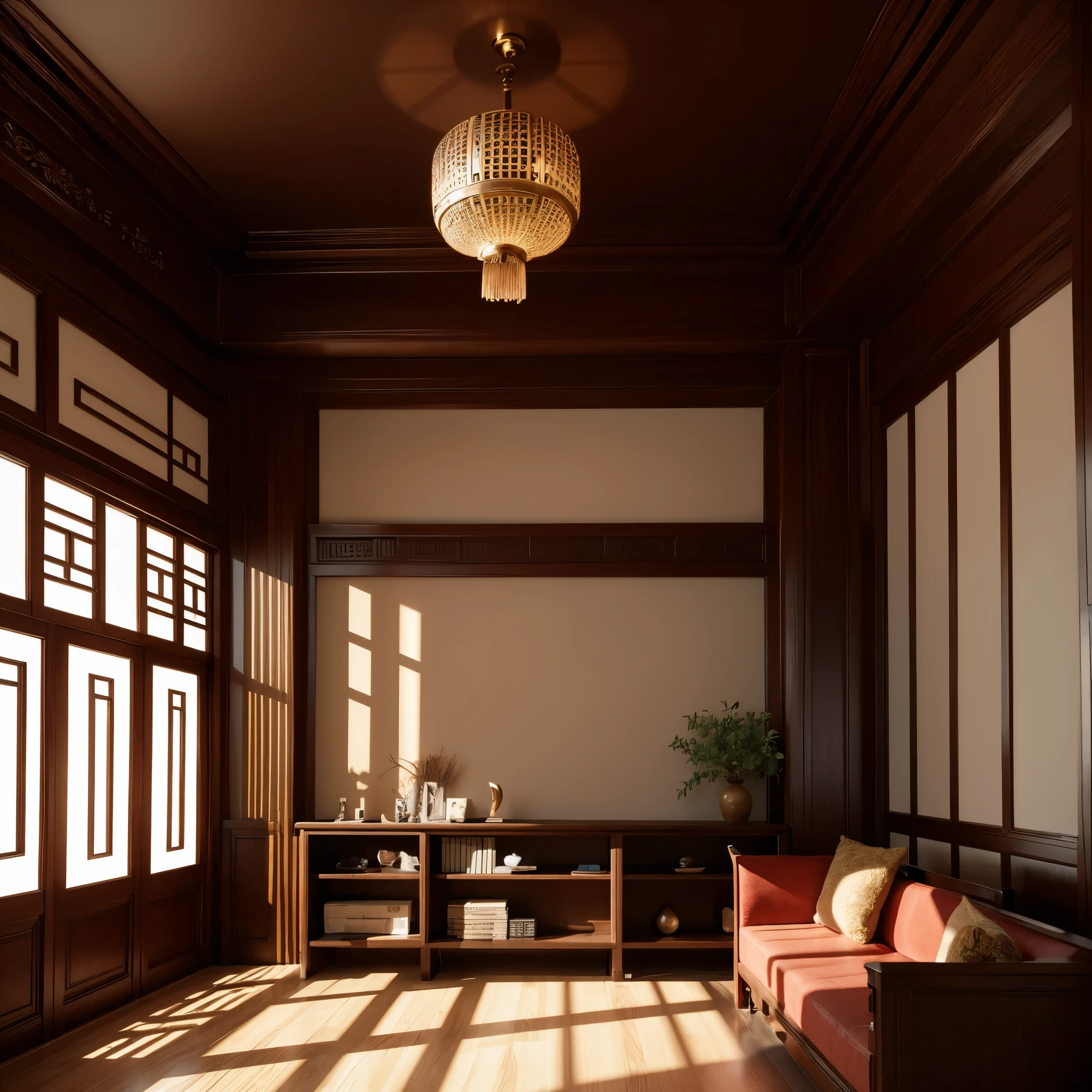 New Chinese style living room,3dmax,8K HD,Surreal,Soft light