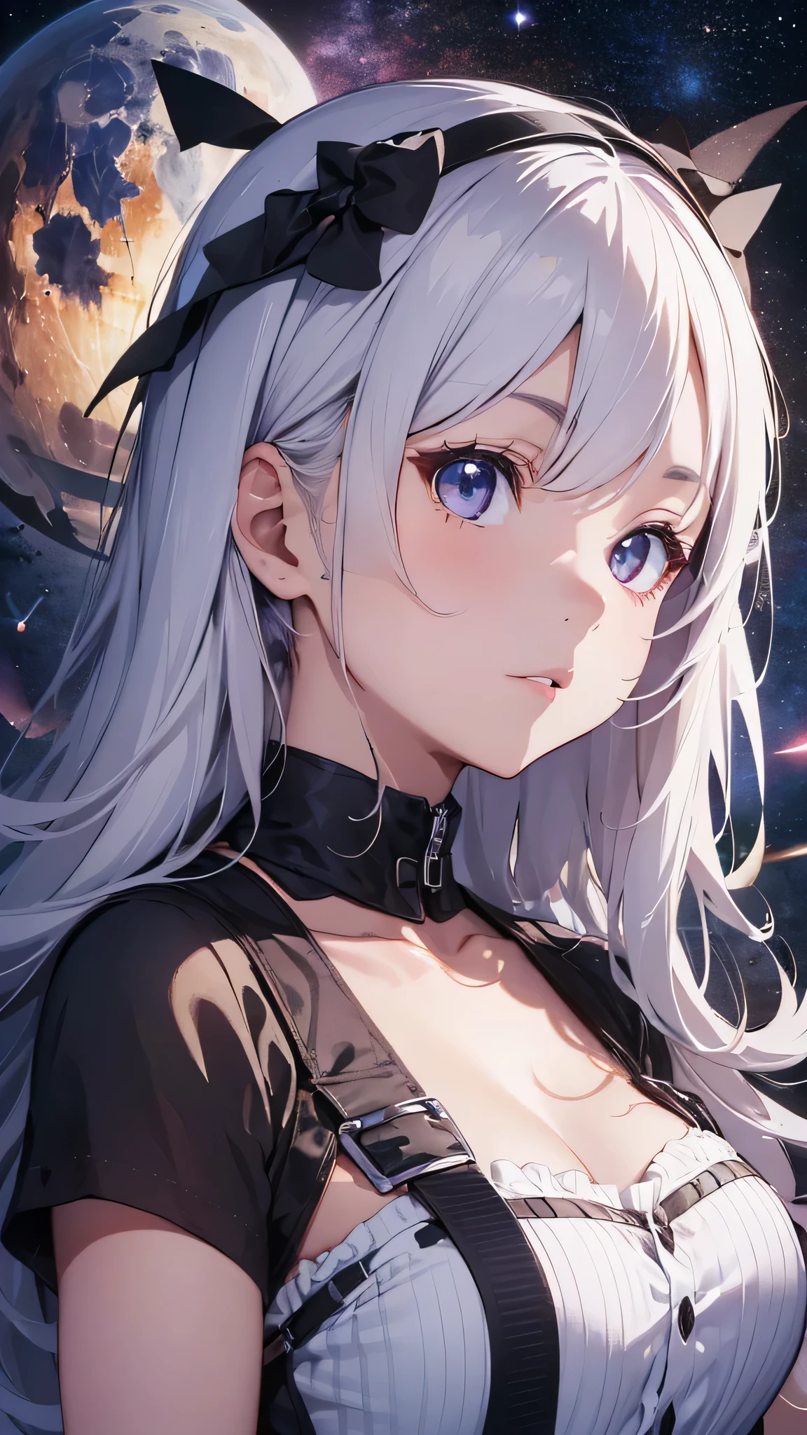 White and gold dress、Deep purple eyes, ((Beautiful eyes in every detail))、 iris、Shining Eyes, (((Loose and fluffy hair)))、(((((One Girl))))),Multicolored Hair、Inner Color、25歳woman、Wavy Hair、1 girl、((Crying face))、(((8k background)))、Mid-chest、whole body、woman、(((Beautiful background)))、((Aerial))、Lots of bubbles