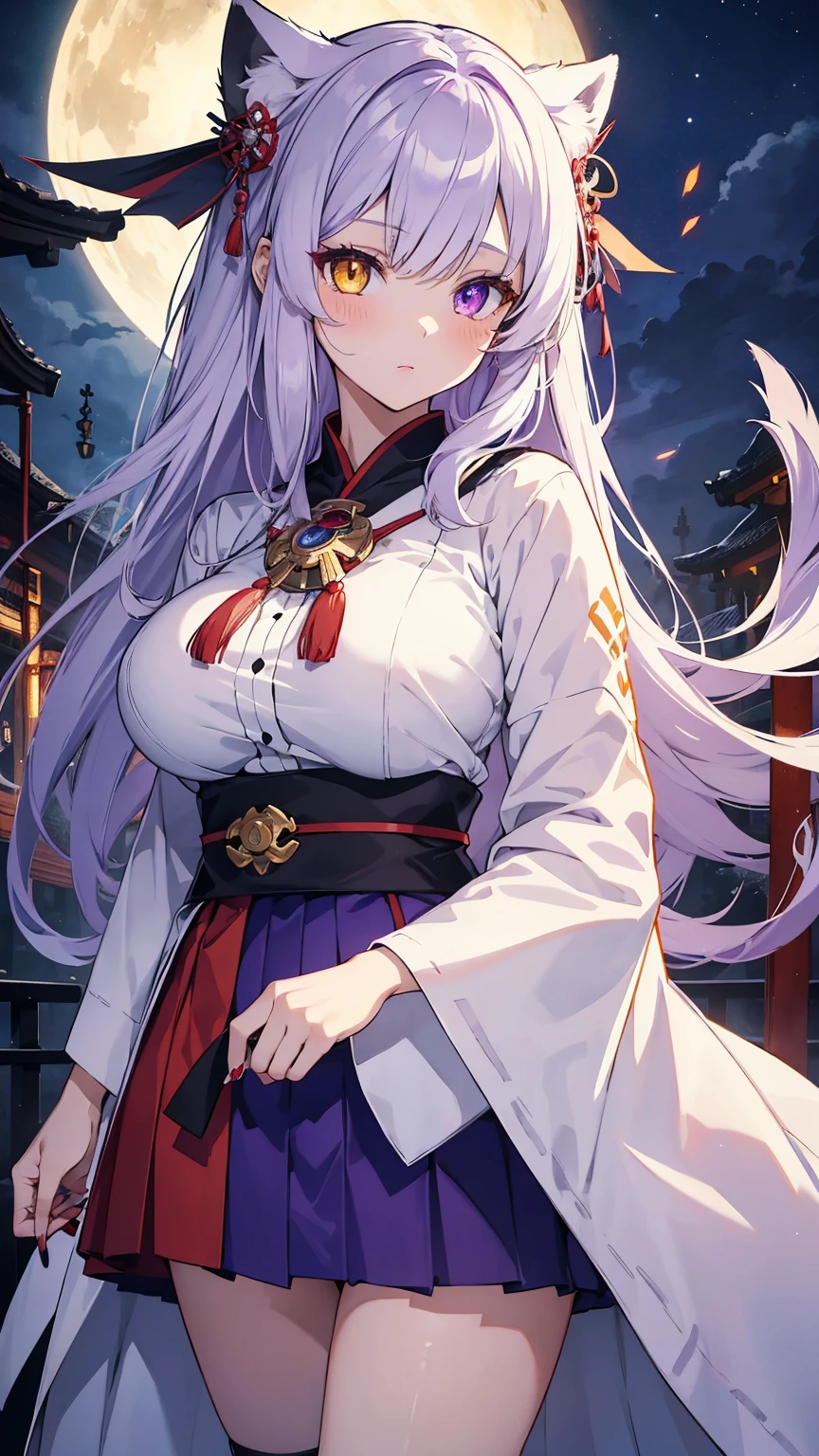 (Very detailed CG Unity 8k wallpaper)、(masterpiece)、(highest quality)、(Very detailed)、(Best illustrations)、(Best Shadow)、alone、One Girl、Yellow Eyes、Big Eyes、Big Breasts、whole body、yukata、evening、Night Park、whole body、Bright hair color、Messy wavy long hair、Shiny skin、Shiny texture、