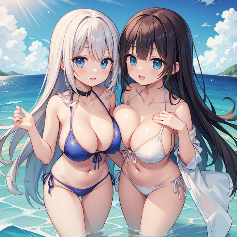 swimsuit women,big breasts,press your chest together,Ocean