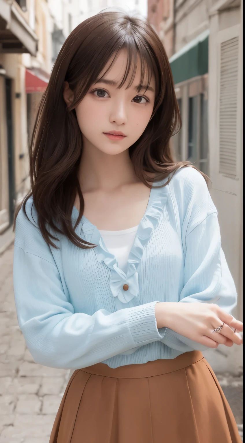 smile、night、original photo、(((ultimate beauty portrait)))、((glowing skin))、1 girl、Beautiful 15 year old girl from Prague、bright look、((brown hair))、()、(ruffle skirt:1.5)、((Big eyes that shine like jewels))、cardigan、open your clothes、plat、radiant and radiant skin、(medium hair)、(silk ponytail)、( permanent)、(from below)、under the skirt、(from below看内衣的特写)、eyeliner、beautiful bangs、hair between eyes、((masterpiece、quality、Super detailed、movie light、intricate details、High resolution、very detailed))、this background、8 cool、Digital single-lens reflex camera、soft light、高quality、film grain、XT3 、shallow vision deep vision、natural soft light、Kamimei、plump bust