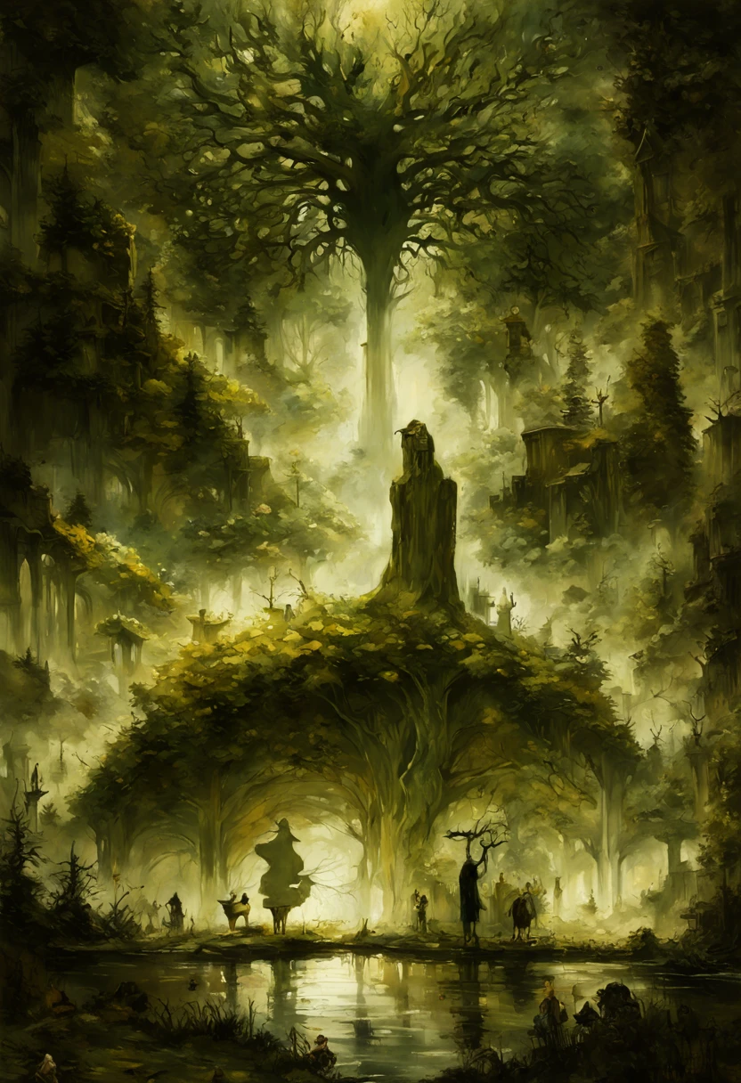 (best quality,4k,8k,highres,masterpiece:1.2),ultra-detailed,(realistic,photorealistic,photo-realistic:1.37),Endless Night,hyperdetailed,double exposure,fantasy,Richard Anderson style,Gris Grimly style,Norman Ackroyd style,dark atmosphere,ethereal,moonlit sky,ominous shadows,haunting silhouette,enchanted forest,mythical creatures,gothic architecture,mysterious fog,stars shining,glowing moon,wispy clouds,magical aura,eerie color palette,contrasting lights and darks,moonlight reflecting on water,surreal landscape,dreamlike ambiance