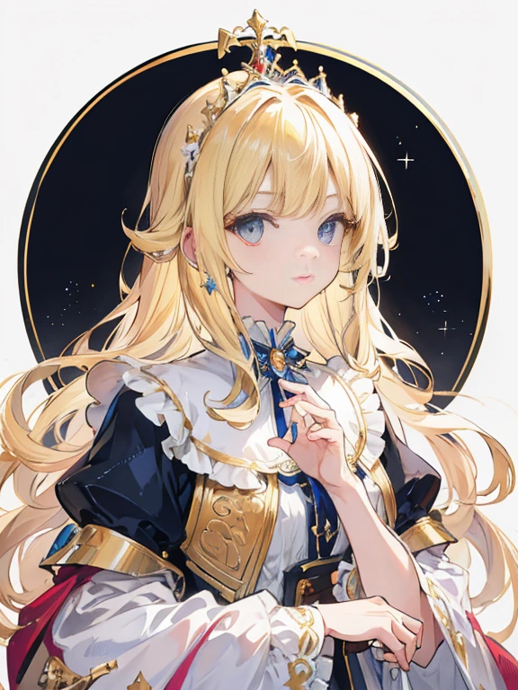 long hair, Princess Haircuts, blonde hair, Bree Eyes, happy girl, cool girl, high school girl, royal, portrait, aristocratic clothes, Peaceful girl