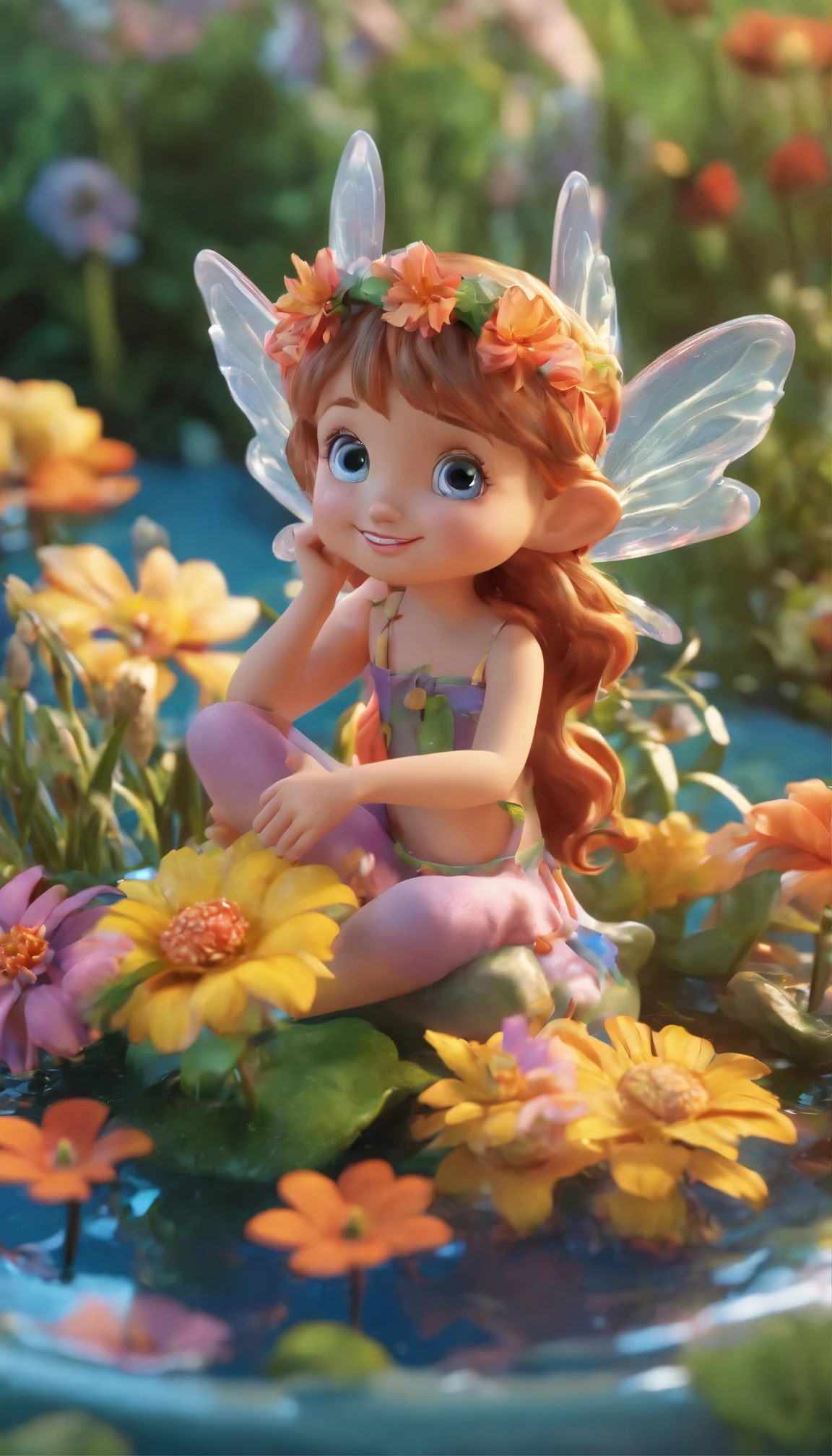 Little fairy characters floating in garden tub filled with water, realistic and cinematic colors --v 5.0 --s 750