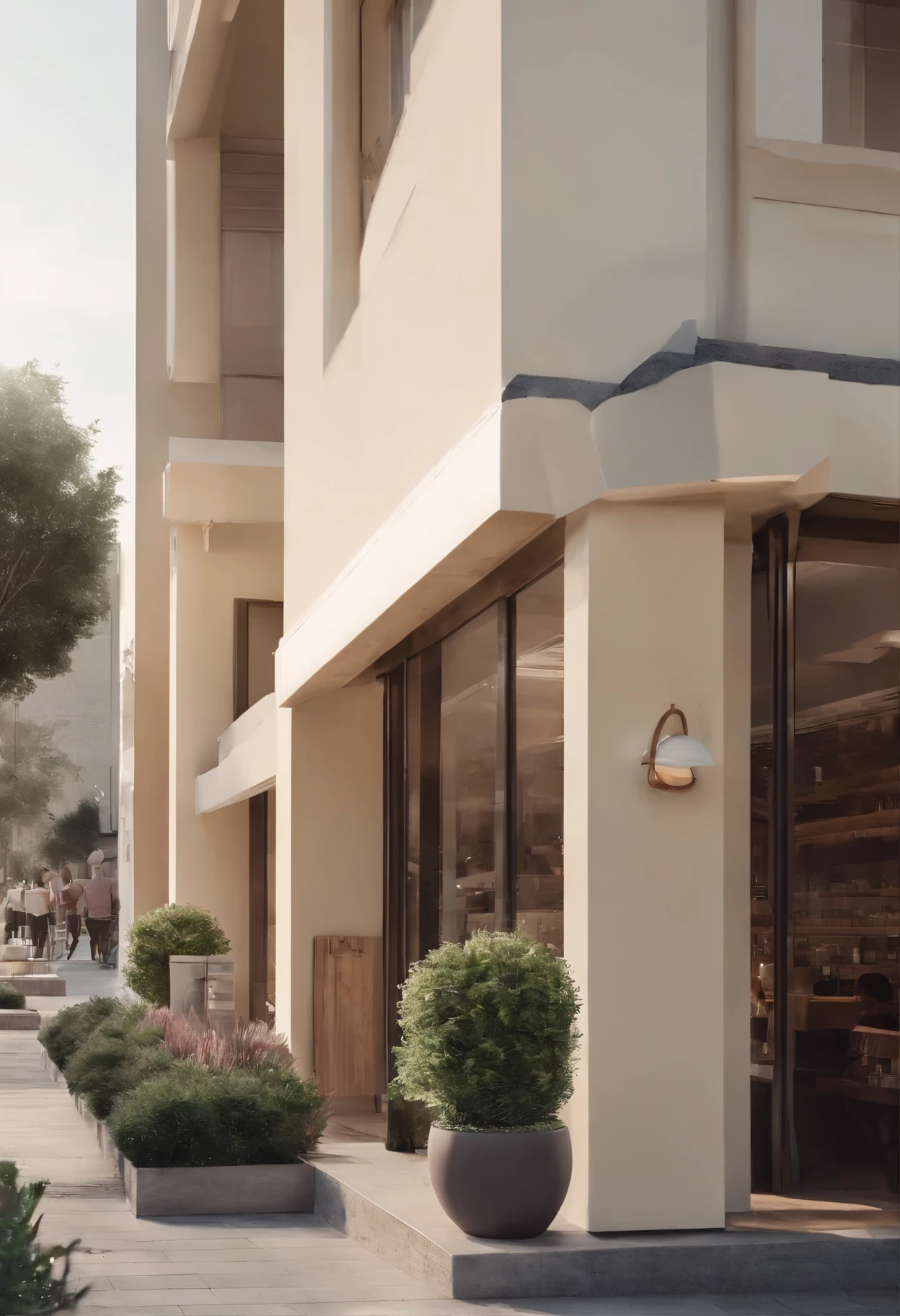 Cream style restaurant, depth of field, Perfect color correction. Super detailed, beautiful, Extremely detailed, intricate details, editorial photo, Shot with a 50mm lens, depth of field, tilt blur, Shutter speed 1/1000, lightmap,