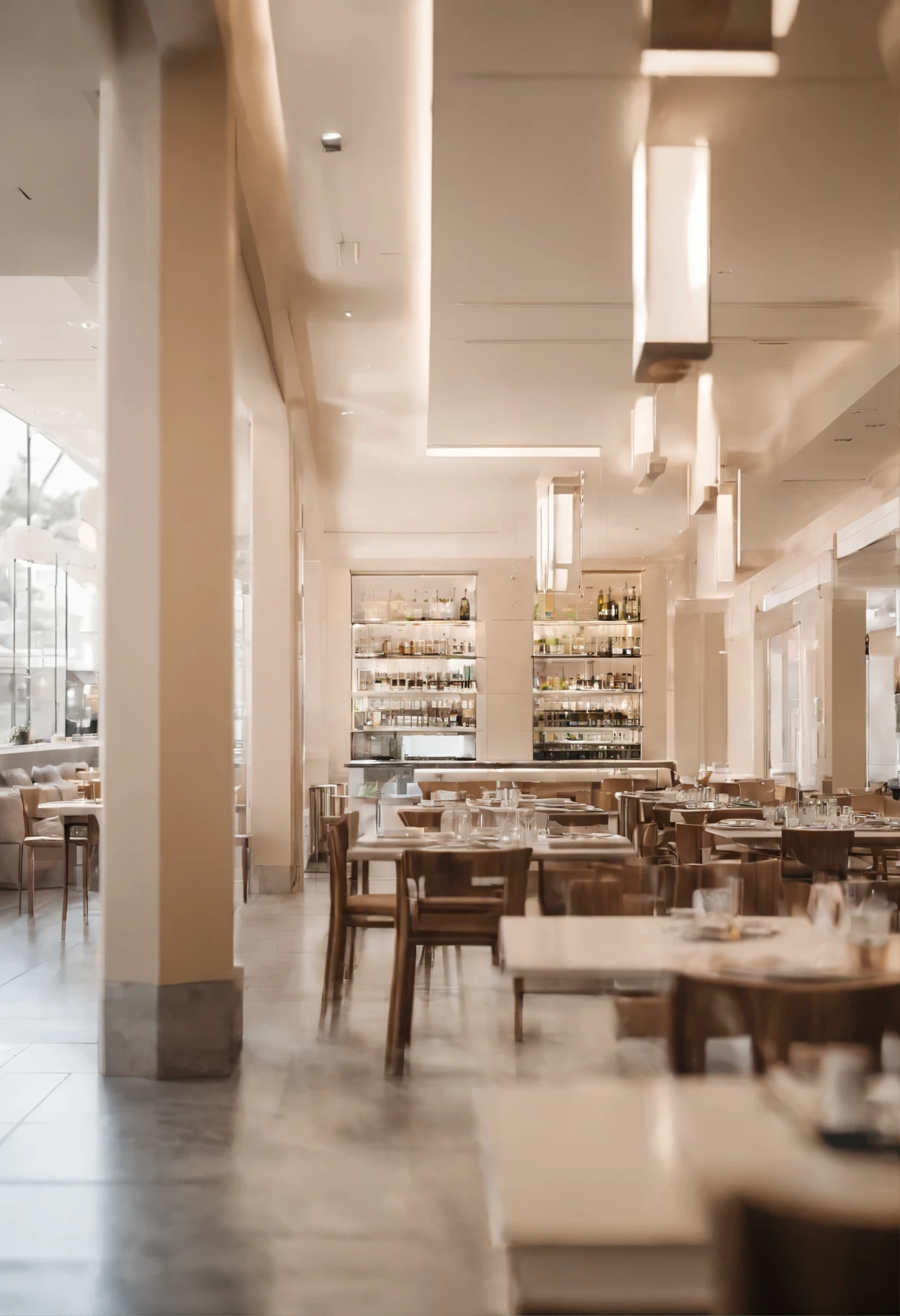 Cream style restaurant, depth of field, Perfect color correction. Super detailed, beautiful, Extremely detailed, intricate details, editorial photo, Shot with a 50mm lens, depth of field, tilt blur, Shutter speed 1/1000, lightmap,
