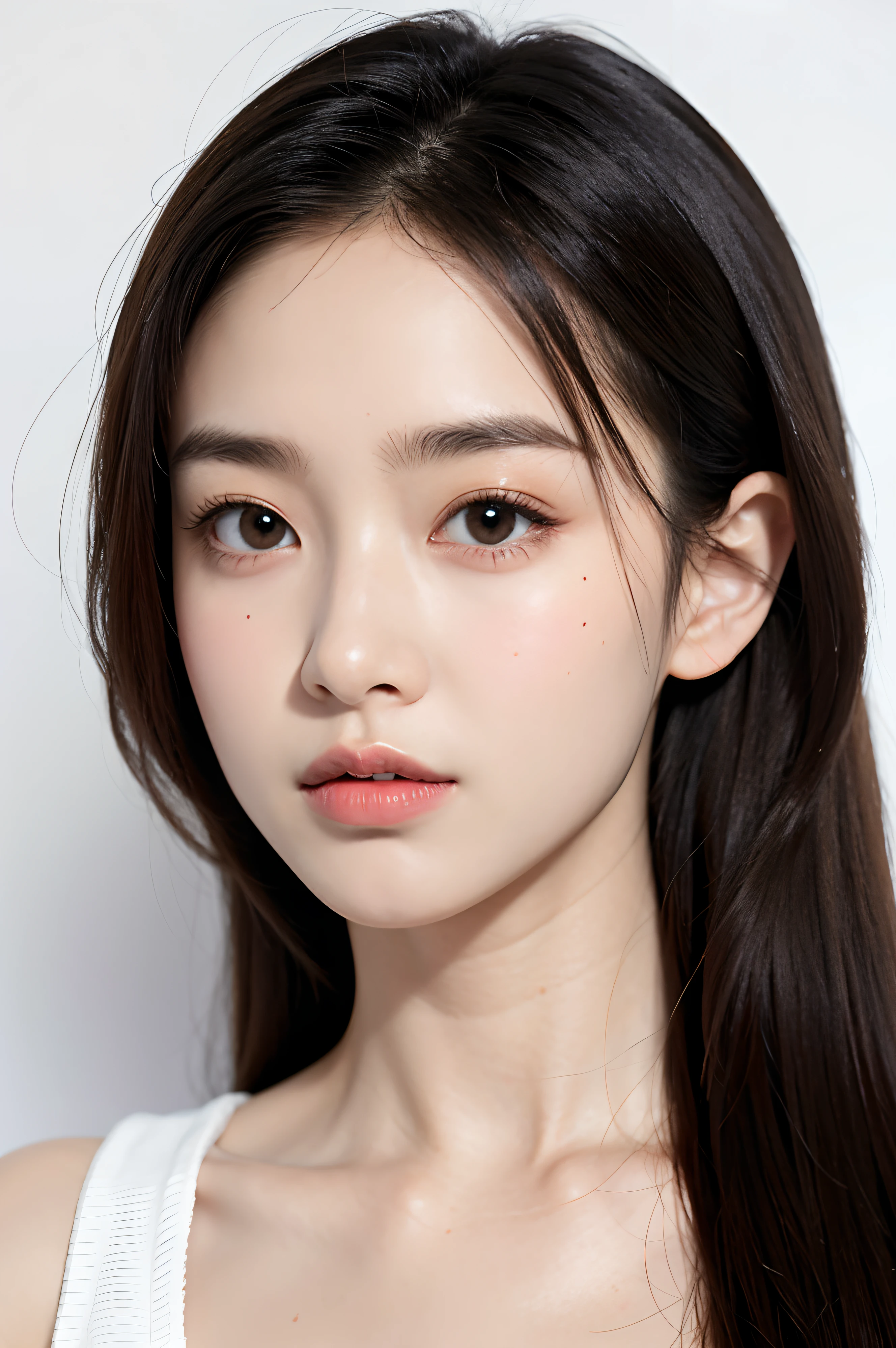 1 girl in,Face,White background,