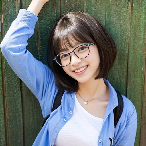 pubic hair grows、(((:1.3)))、During sex、dark brown short hair、blue glasses、smile full of happiness、excited look、seductive pose、Squat down with your crotch open、cameltoe、sexy、Multiple men and women、slender、small breasts、high school student