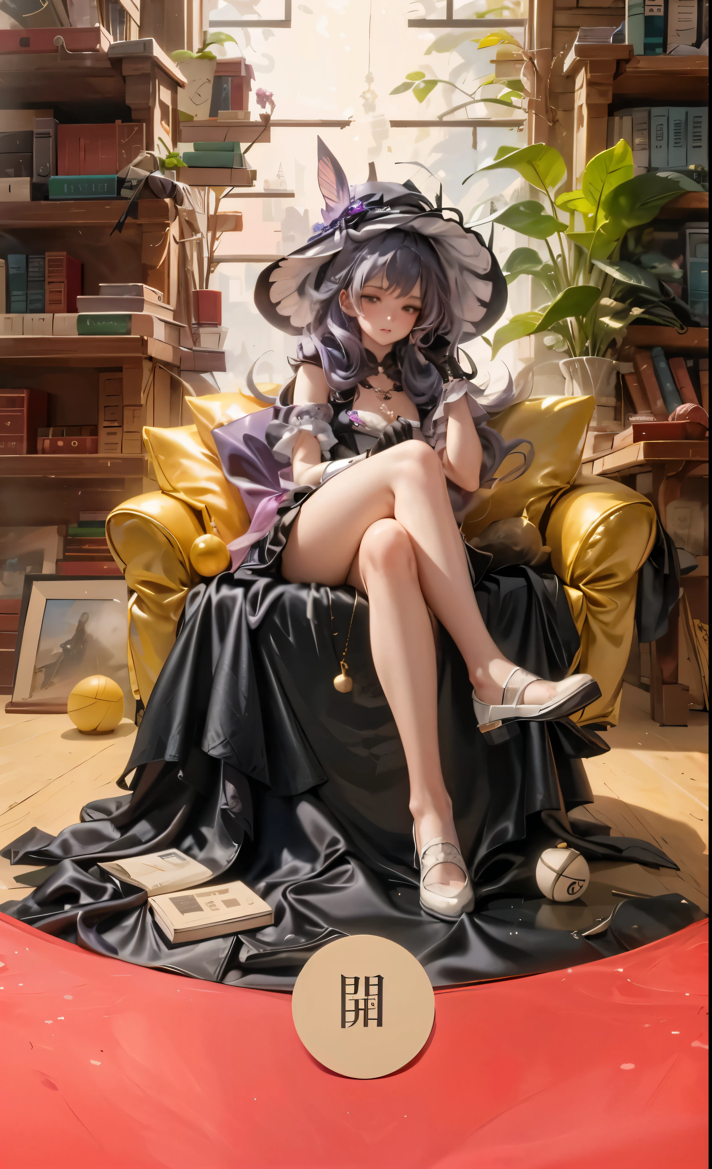 A girl sits on a Chair in a Room with bookshelves, creating a unique atmosphere. The Room is filled with antique furniture and dim light, Give it a mysterious and elegant atmosphere. The girl has long, flowing hair, 与她Beautiful and delicate eyes相得益彰. The expression on her face is calm and focused, Her lips opened slightly,seems to want to speak. She is dressed in a fashionable and stylish Black Witch outfit, adding a touch of modernity to the scene. The Room is adorned with various Magical elements, such as potion, spell books, and Mysterious artifacts, highlight the girl's role as a witch. The bookshelves are stacked with books of various sizes and colors, symbolizing knowledge and wisdom. The atmosphere is enhanced by the presence of floating particles, Create an ethereal and charming feeling. The artwork is created in the Guwiz style, Known for its intricate details and compelling storytelling. The high resolution, 8K quality of the artwork ensures that every detail is visible and brings out the masterful strokes of the artist. The color palette is dominated by dark hues, adding to the mysterious and magical atmosphere. The light is strategically placed to highlight the girl's features and create subtle shadows, Add depth and realism to your artwork.
Key words: girl, Chair, Room, bookshelves, atmosphere, antique furniture, dim light, long hair, Beautiful and delicate eyes, calm expression, fashion clothing, Black Witch, modern, Magical elements, potion, spell books, Mysterious artifacts, books, knowledge, wisdom, floating particles, Guwiz style, high resolution, 8K quality, dark hues, light.