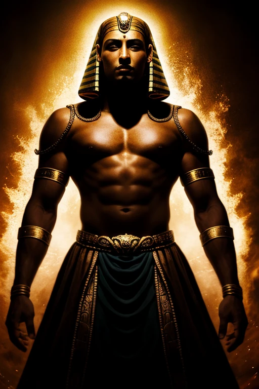 hyper réalisme; photographie; 4k; un homme impressionnant; debout; beau; dieu Osiris; Roi de l'au delà; momie; bandages; Egypte antique; arriere plan eau; un crocodile; lumière flamboyante; fantastique;