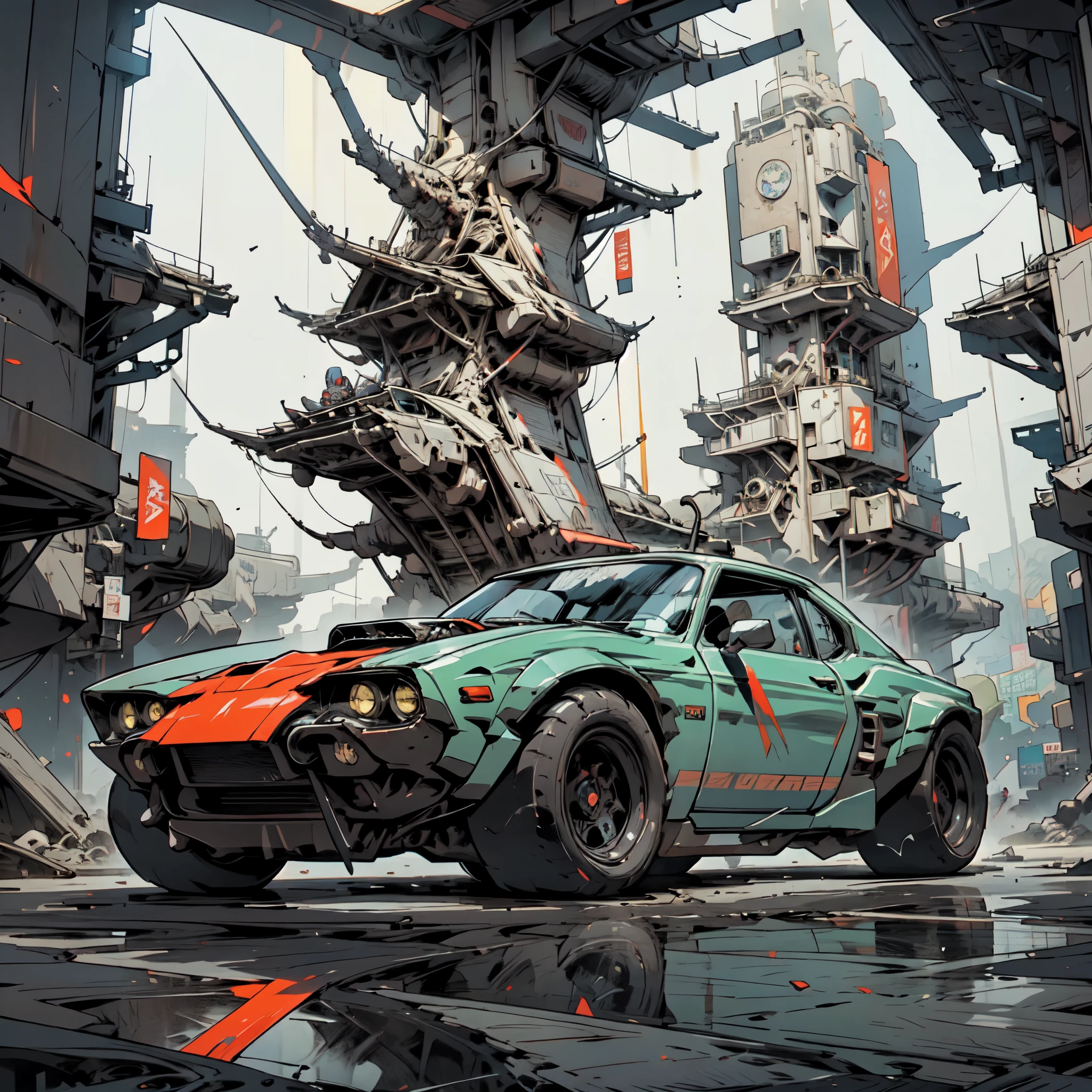 Geometry. Highest quality, masterpiece. Image of geometric shapes. 3D rendering, visualization of a composition from complex fractals. Fantastic composition. Scenery for a science fiction film. Stylization Anime, cyberpunk, comics. The image is stylized as a hand-drawn comic book. Clear graphic outline, color fill. Depth of colors, warm light, cold shadows. Technological forms, cybernetics, electronics, wires. High image quality, 8K | Ultra HD | Full HD, cinematic comic book, 3D _in comic style - linear stroke, color fill, high-quality stroke - a masterpiece, TOP computer graphics ART. 8K, dark lighting, strong shadow. (vivid, anime, comic, creative, sharp focus, 8K). High detail of the drawing, linear, high-quality background (shades of cool tones, red, yellow warm highlights, side lighting), cyberpunk and futurism, art deco. Film grains, dust, and particles in the air