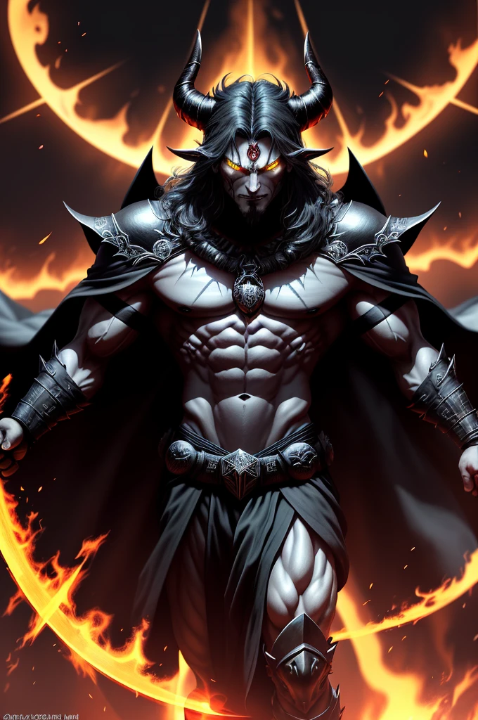 High quality demon image of hell art, Black-scaled youkai，Humanoid Balrog demon，Strong muscles were once the demon king, Dark demon concept art, Mysterious demonic creatures, Amiable demon image, demon soul concept art