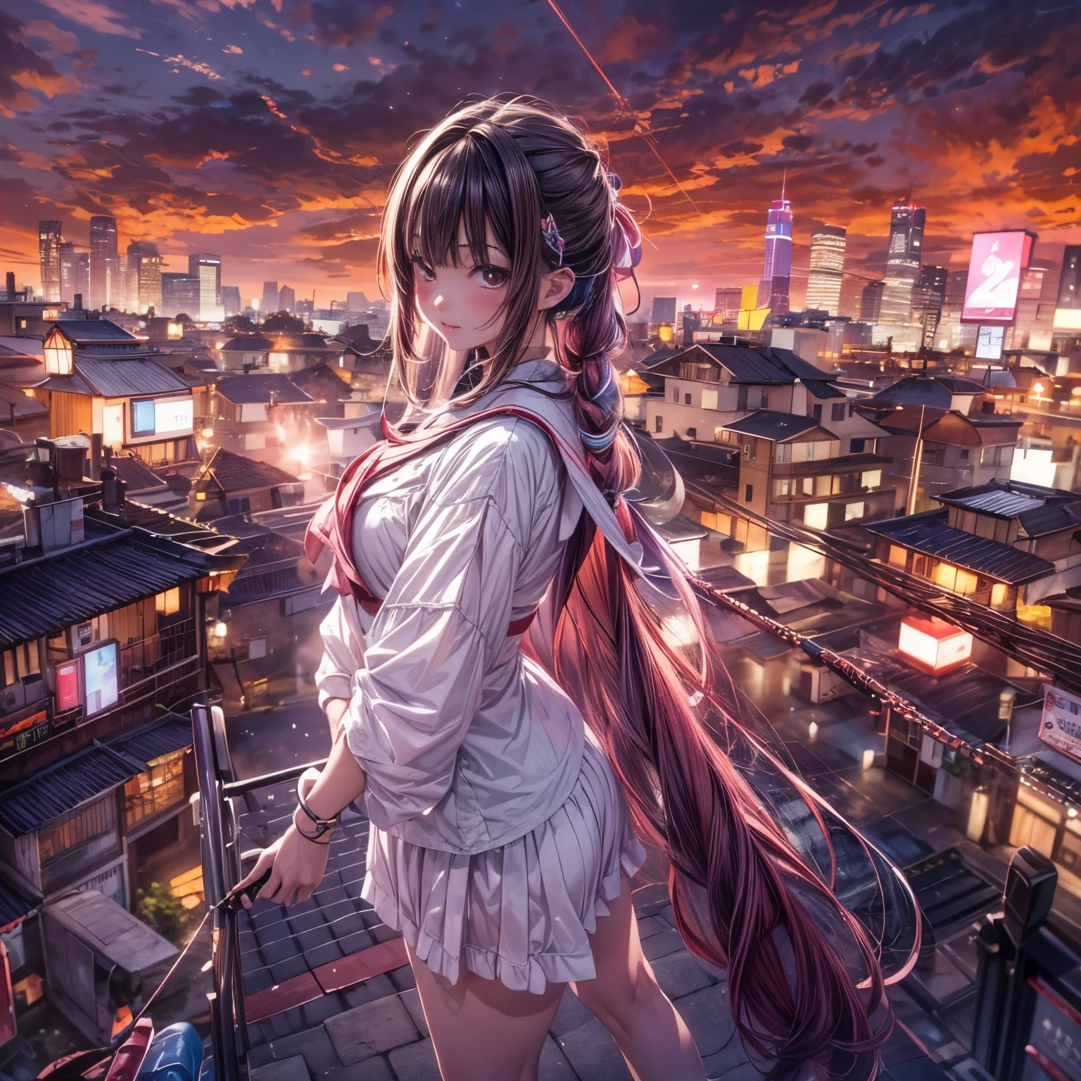 ((NSFW:-0.95)), (((nipple:-0.9))), ((Acutance:0.85)), (from below, The Sky takes up more than third of the composition ) . The background is the downtown area at (Twilight:1.4), (((Red-dyed clouds above hed:1.3))), { (many colorful Lights:1.2) | lens flare | Burning | heyz | (luminous Particles) | Mystic sight } . (Masterpiece:1.2) of professional Analog photo with Hasselblad, (((realistic and photorealistic with touch of rawness:1.37))), physically-based 3D rendering with ultra-detailed. ( A KAWAII girl in ((WHITE Fundosh and Happi:1.2))), at Hakata Gion Ymakasa Festival ))) . (((Exposed:0.8))), Assfocus and she looking ahead .