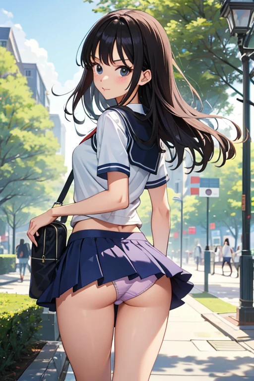 Beauty、university student、university campus、one piece、Tight Skirt、panty visible、turn your butt