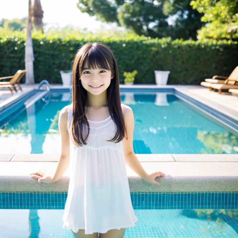 Standing position,whole body,whole body,whole,cute japanese girl,innocent face,Transparency,young face,innocent face,Poolside,smile