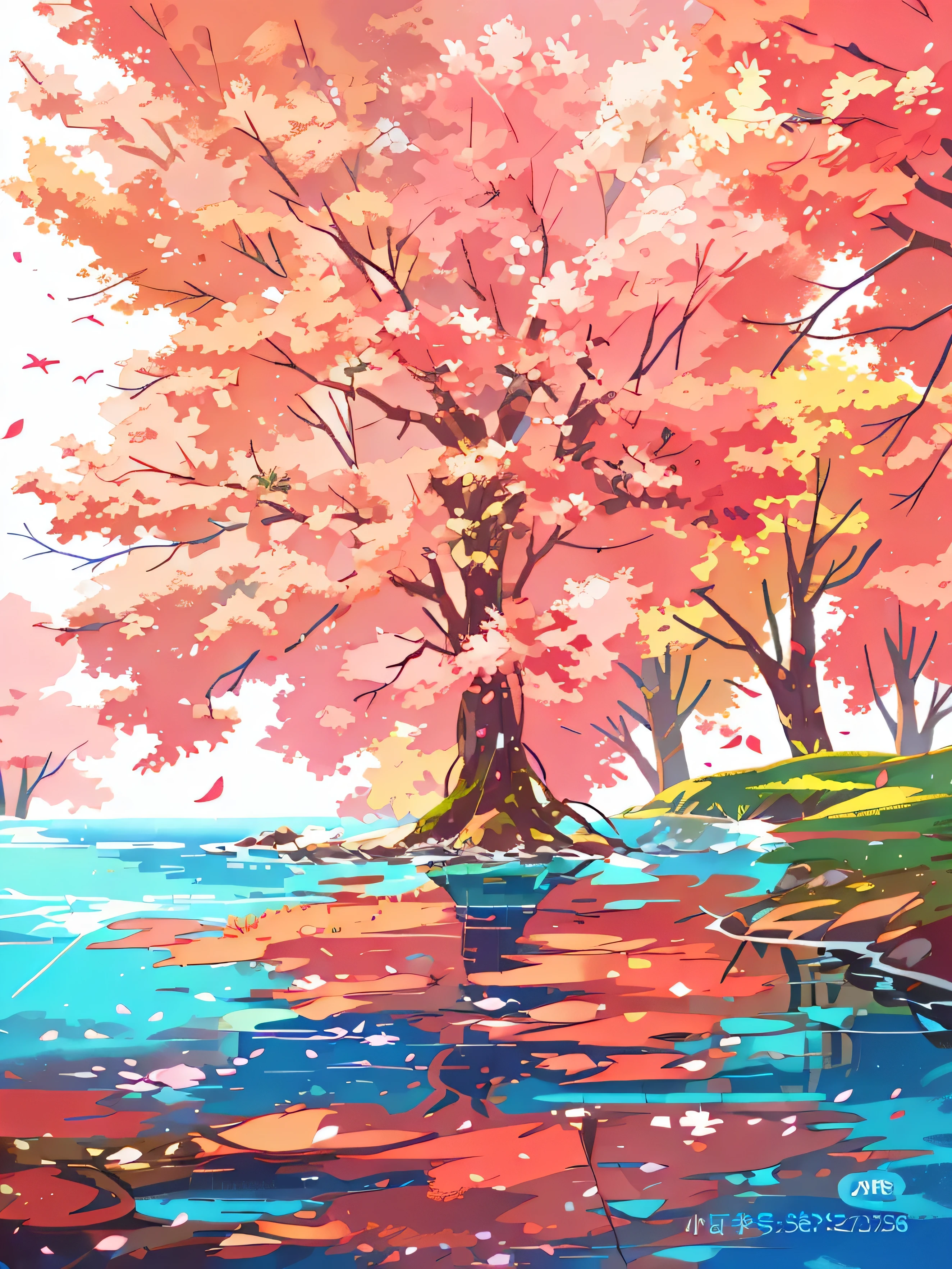 Pink tree,on the sea