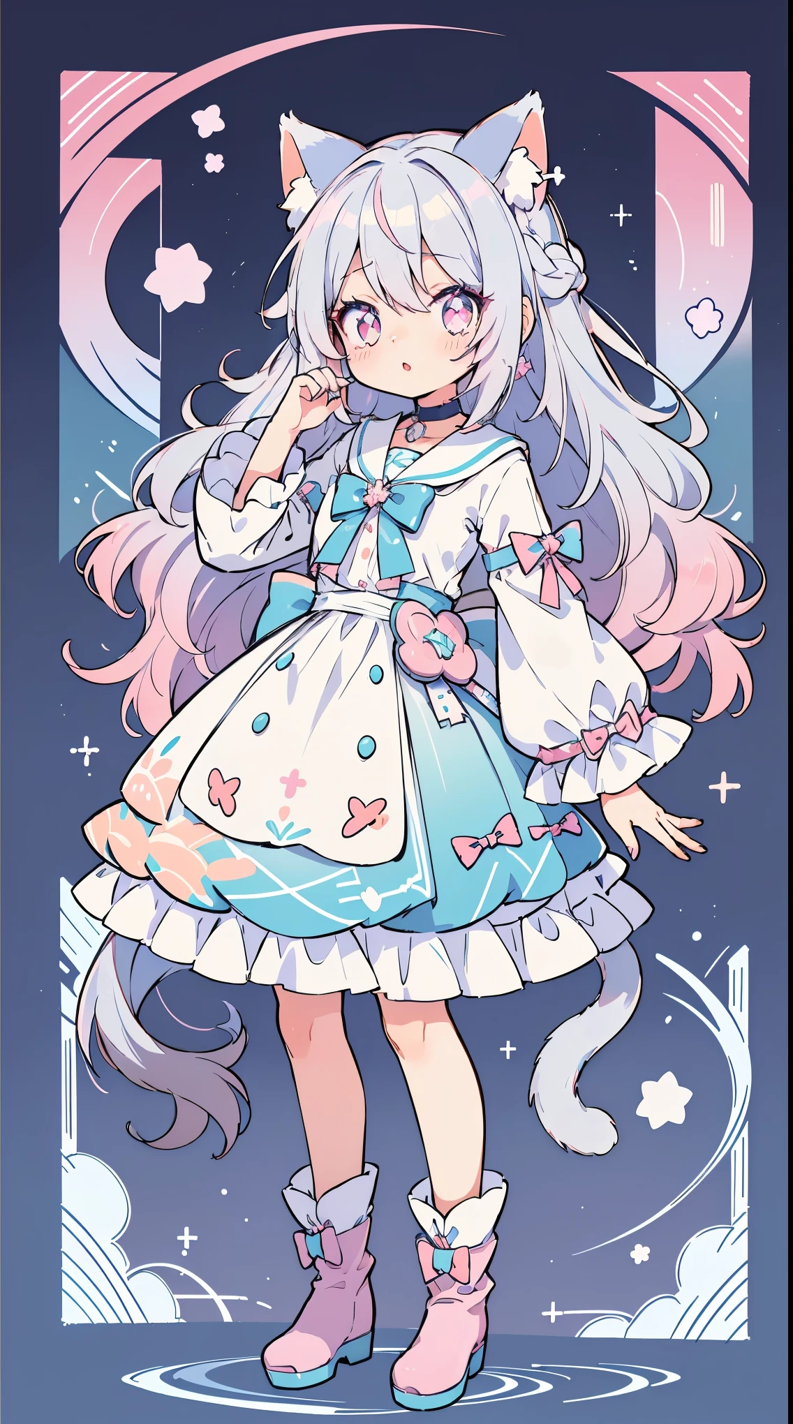 (((table top, highest quality))), (((Bold line))), (((sharp focus))), 1 girl, (Kodona), (((Decora))), (((colorful hair, gradient hair, two tone hair, gray hair, lilac hair, light pink hair:1.2))), ((full body esbian、Standing picture)), (((Cat ears in pastel colors))), (((pale pink glowing eyes))), (((slanted eyes))), (((long eyelashes))), ((lips)), earrings, ((choker)), (((pastelブルー ノースリーブ クロップトップ))), (((オーバーサイズのpastelピンクカーディガンセーター, long baggy sleeves))), (((pastelミニショーツ))), (((pastel太ももハイストッキング))), (((platform boots))), (((posing for viewer))) (((cowboy shot, atmospheric perspective))), ((pastel)), ((カワイイpastel)), (((Sparkling))), ((scenery)), (((pastelカラーの空))), (Glow Art), Ombre, Ombre髪, addition_detailed:0.5, addition_detailed:1, addition_detailed:1, addition_detailed:0, addition_detailed:2, Ink anime, retro art style, neon_ポップart style, art style, ((Glow Phi)), (Glow Art), kahuka1, Colorful mix, colorful hair, wavy hair, Colorful mix, colorful hair, wavy hair, nffsw, colored eyelashes, White eyelashes, Glow Phi, cute, cute, cute, anime, pastel, neon