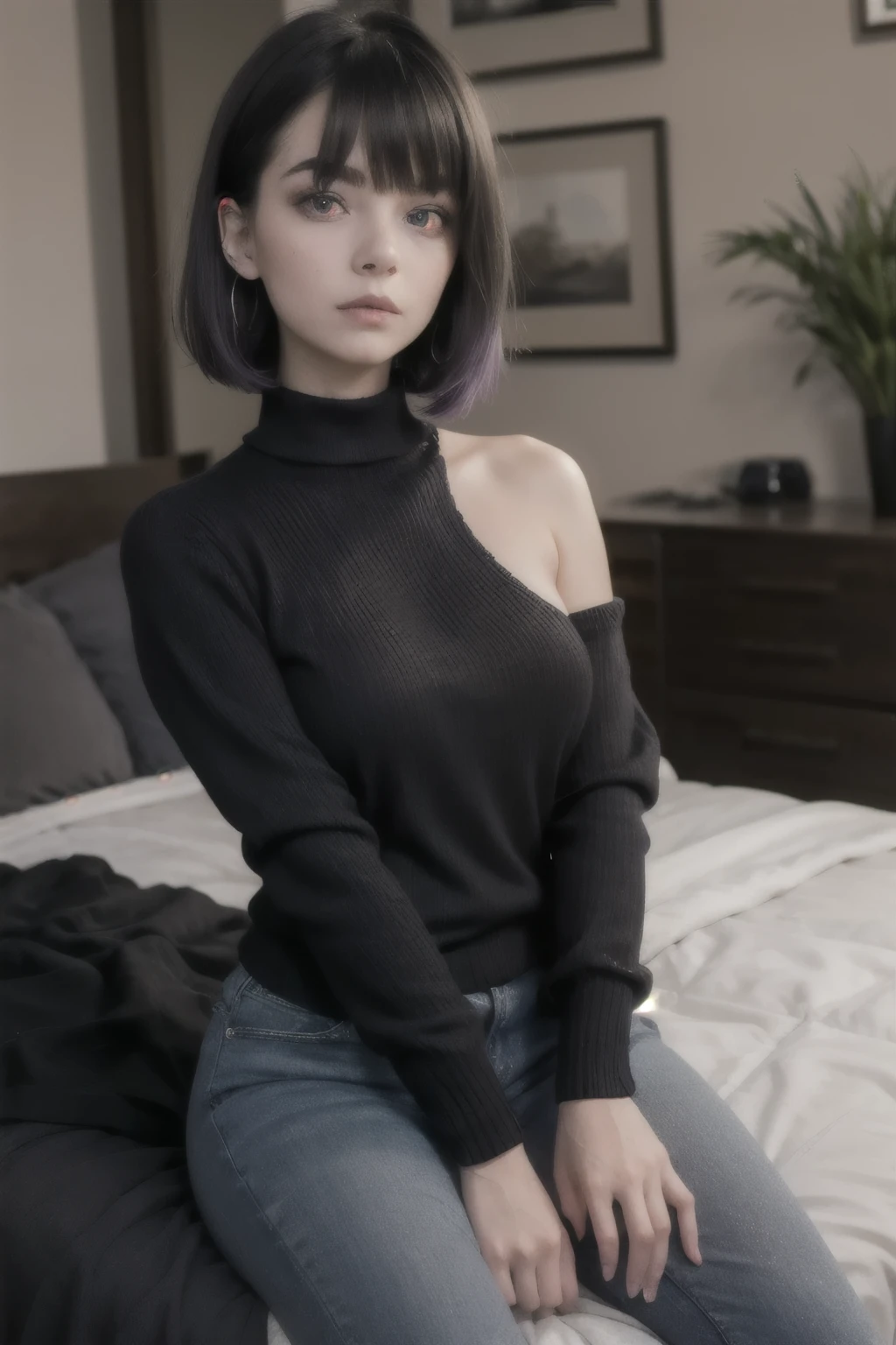 ((skin tanned)),Erotic Knit Dresses、A seductive smile、(watching at viewers),(Open both legs:1.6),Beautiful breasts with firmness、Constricted waist、(Heavy makeup:1.46)、((Random hair color)),(Random short hair)