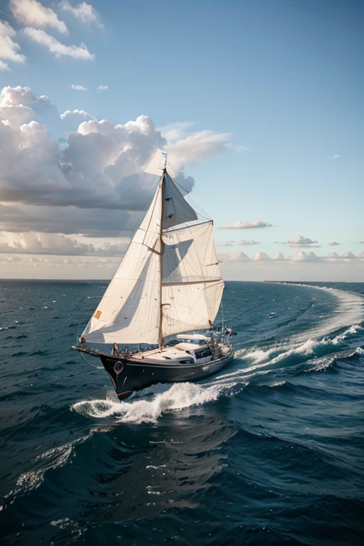 realistic imeage of a sailboat navigating a clear course through a choppy sea.