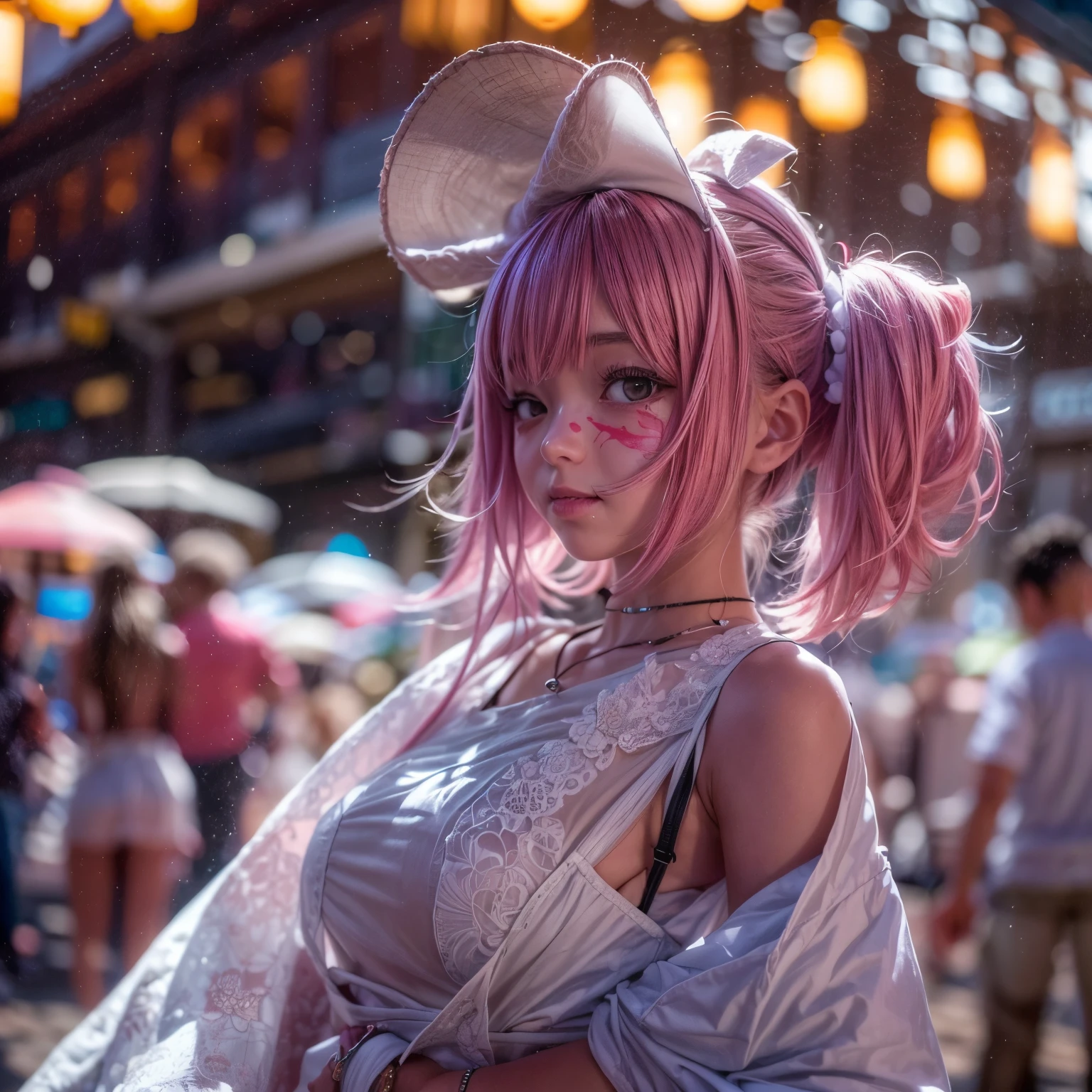 ((NSFW:-0.95)), (((nipple:-0.9))), ((Acutance:0.85)), (from below, The Sky takes up more than third of the composition ) . The background is the downtown area at (Twilight:1.4), (((Red-dyed clouds above hed:1.3))), { (many colorful Lights:1.2) | lens flare | Burning | heyz | (luminous Particles) | Mystic sight } . (Masterpiece:1.2) of professional Analog photo with Hasselblad, (((realistic and photorealistic with touch of rawness:1.37))), physically-based 3D rendering with ultra-detailed. ((( A KAWAII girl in WHITE Fundoshi:1.2, at Hakata Gion Ymakasa Festival ))) . Assfocus and she looking ahead .