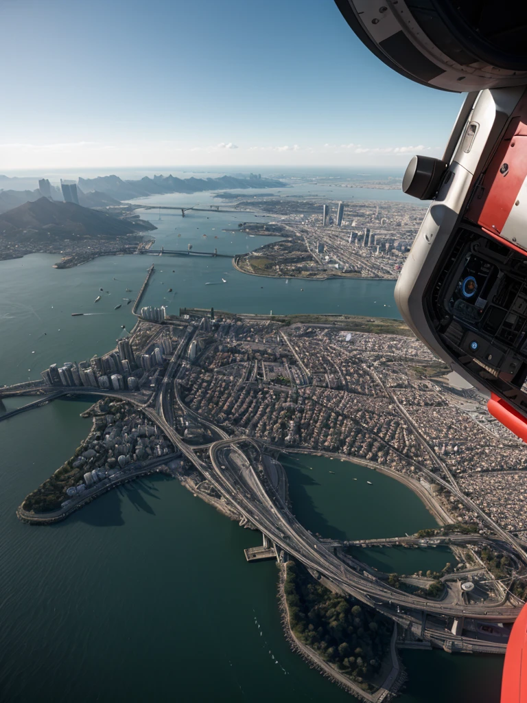 Movie's scene of the future,air view of the city, years 2300, the humanity united and free, Carpediem. 