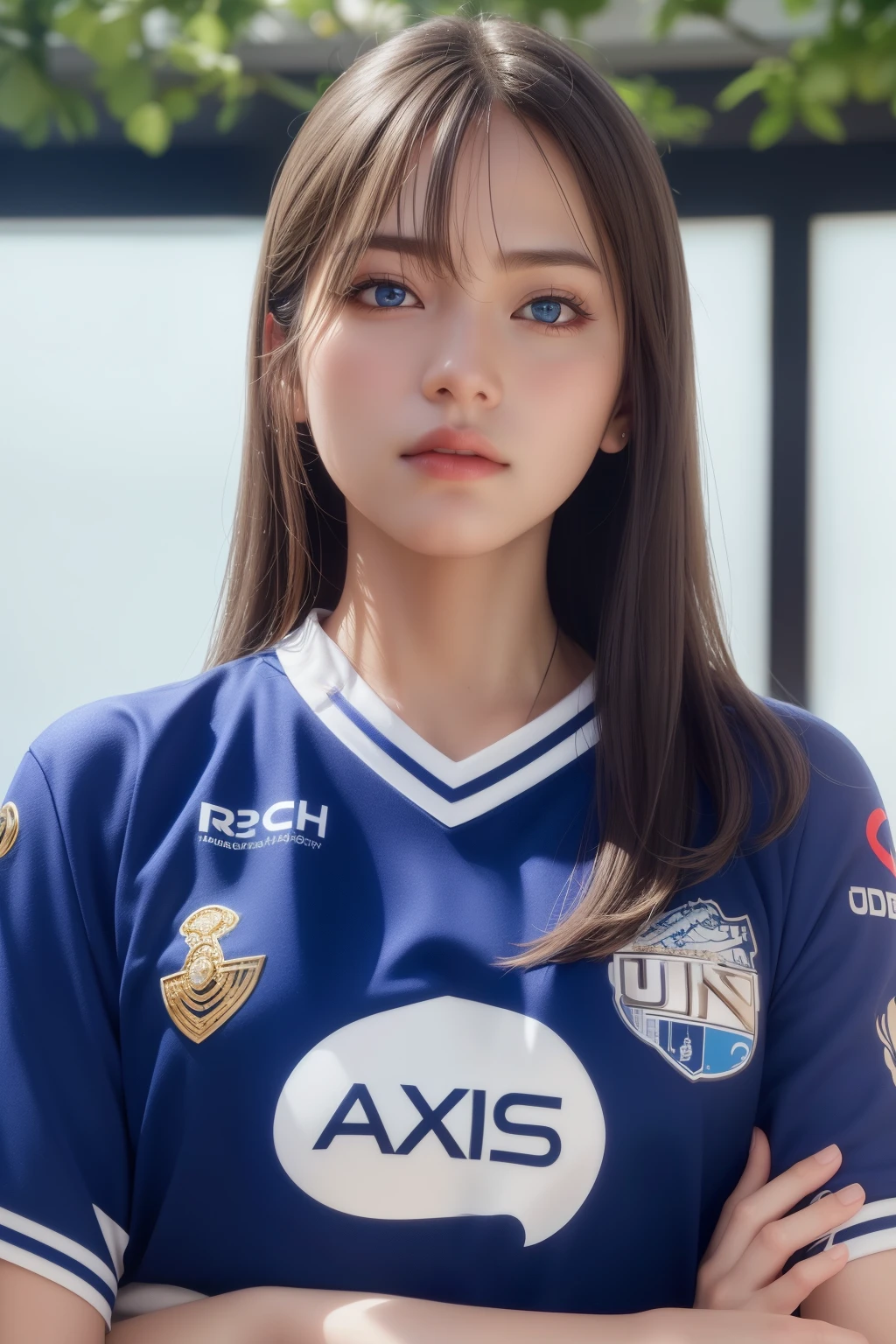 an exclusive football style shirt with the name "Map of The Soul written on the front and the colors of the shirt being lilac gold white and on the team badge write the name AURA a delicate shirt