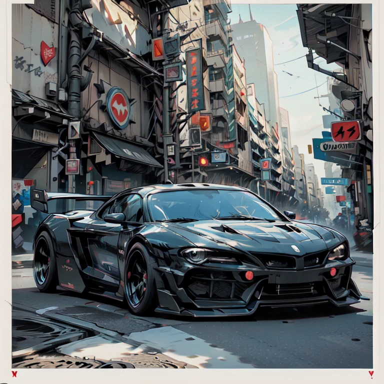 Cool sports cars - post-apocalypse, cyberpunk. Geometry. Highest quality, masterpiece. Image of sports cars. 3D rendering, visualization of a composition from complex fractals. Fantastic composition. Scenery for a science fiction film. Stylization Anime, cyberpunk, comics. The image is stylized as a hand-drawn comic book. Clear graphic outline, color fill. Depth of colors, warm light, cold shadows. Technological forms, cybernetics, electronics, wires. High image quality, 8K | Ultra HD | Full HD, cinematic comic book, 3D _in comic style - linear stroke, color fill, high-quality stroke - a masterpiece, TOP computer graphics ART. 8K, dark lighting, strong shadow. (vivid, anime, comic, creative, sharp focus, 8K).