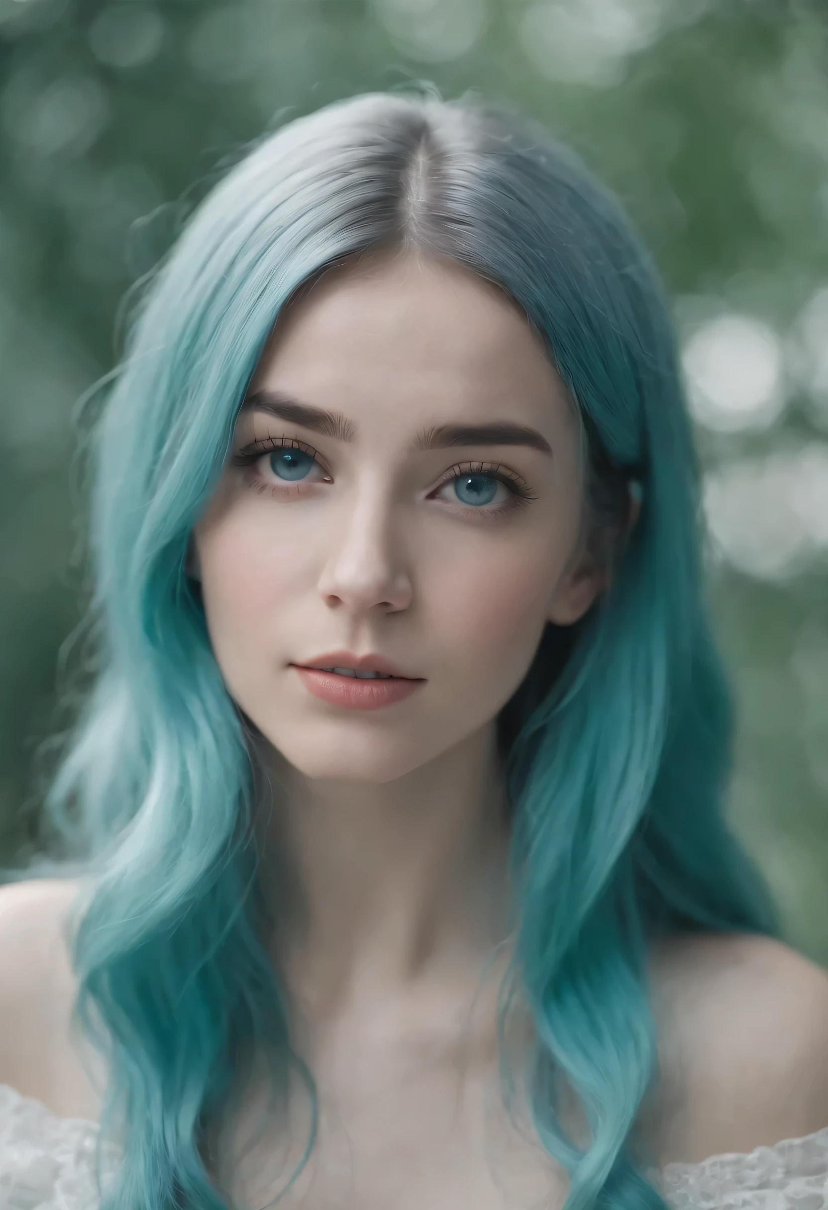 1girl, cyan hair, long hair, cyan eyes, portrait