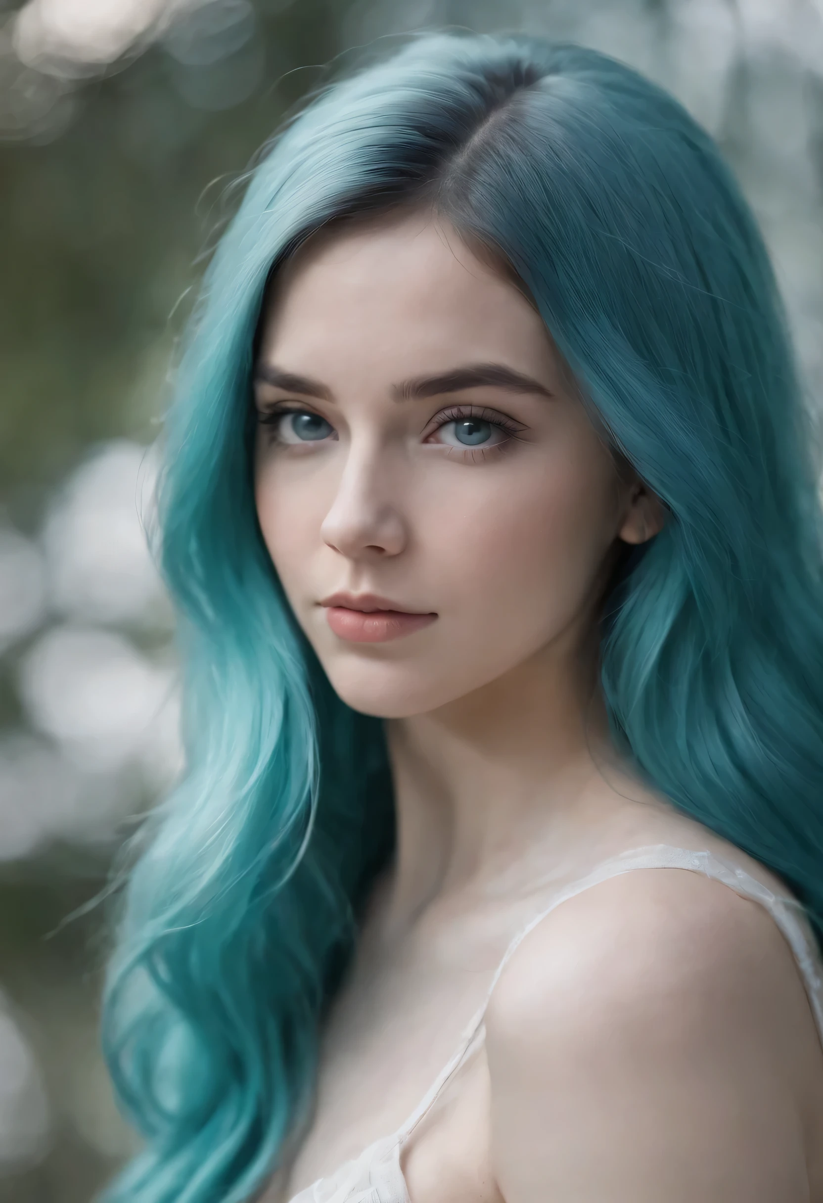 1girl, cyan hair, long hair, cyan eyes,  portrait
