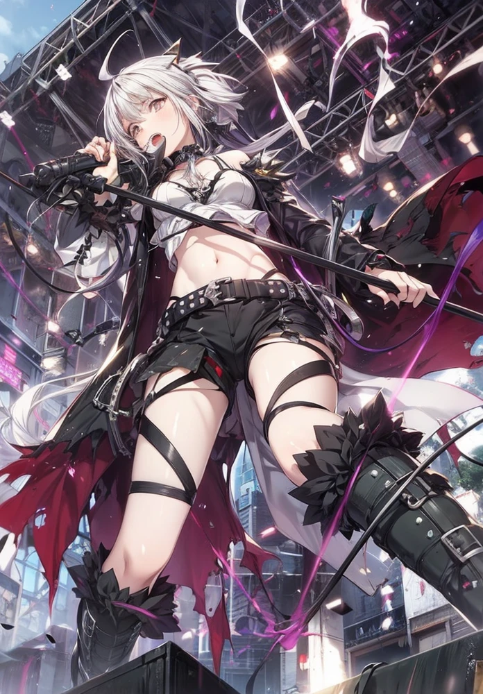 (Enrich the picture,Masterpiece level quality)Beautiful 8K CG artwork,1girl,solo,Long Hair, pony tail,Very long hair,grey hair,