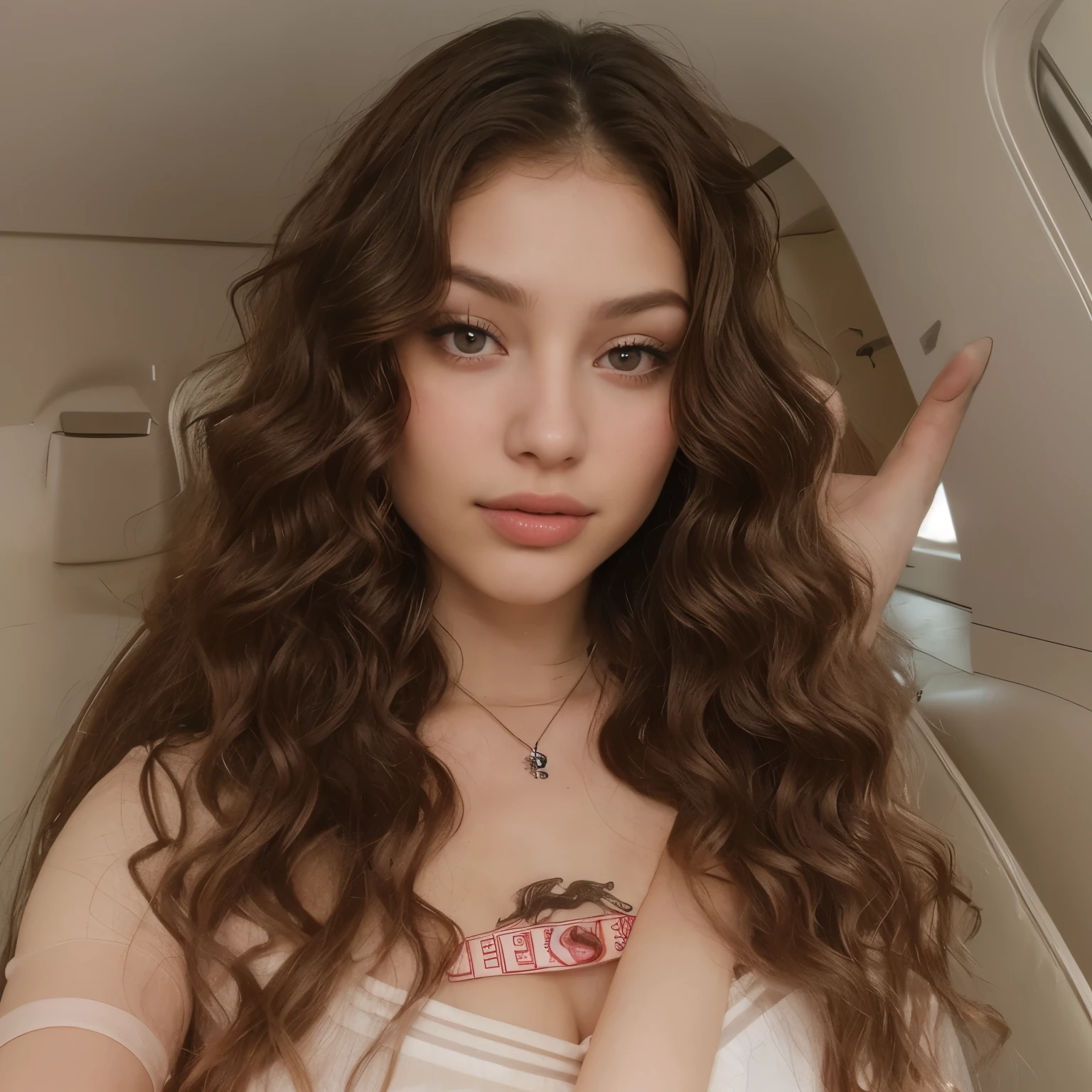 mulher arafed totalmente , sexy com olhos castanhos, ultra realistic, meticulosamente detalhado, Retrato Sophie Mudd, cabelos castanhos e olhos grandes, selfie de uma jovem mulher, Olhos de Dubai, Violeta Myers, sem maquiagem, maquiagem natural, Looking directly at the camera, Rosto com ArtGram, maquiagem sutil, impressionante tiro de corpo inteiro ajoelhado na cama, no quarto, medium to large bust