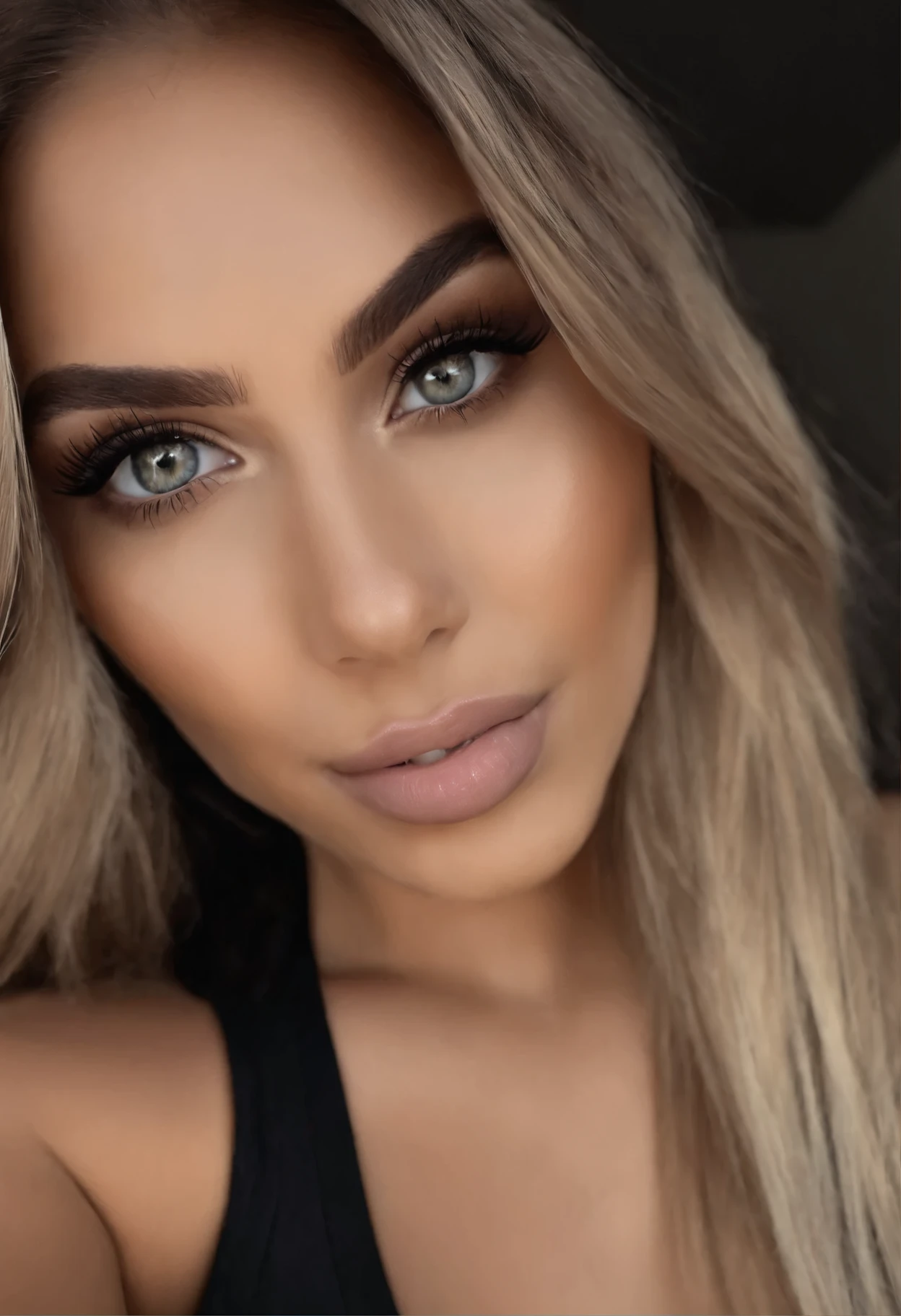 Arafed Mujer con camiseta sin mangas y bragas a juego, Chica sexy con ojos marrones, Retrato Sophie Mudd, cabello rubio y ojos grandes, en el club, Selfie de una mujer joven, Ojos en el dormitorio, Violeta Myers, ohne Maquillaje, Maquillaje natural, staring directly into camera, Cara con Artgram, dezentes Maquillaje, Impresionante foto de cuerpo completo, en el dormitorio, Fission